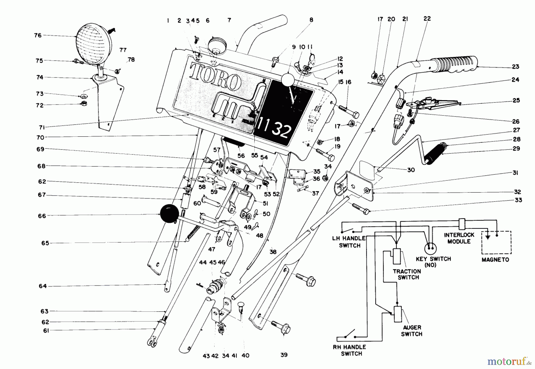 Toro Neu Snow Blowers/Snow Throwers Seite 1 38160 (1132) - Toro 1132 Snowthrower, 1981 (1000001-1999999) HANDLE ASSEMBLY