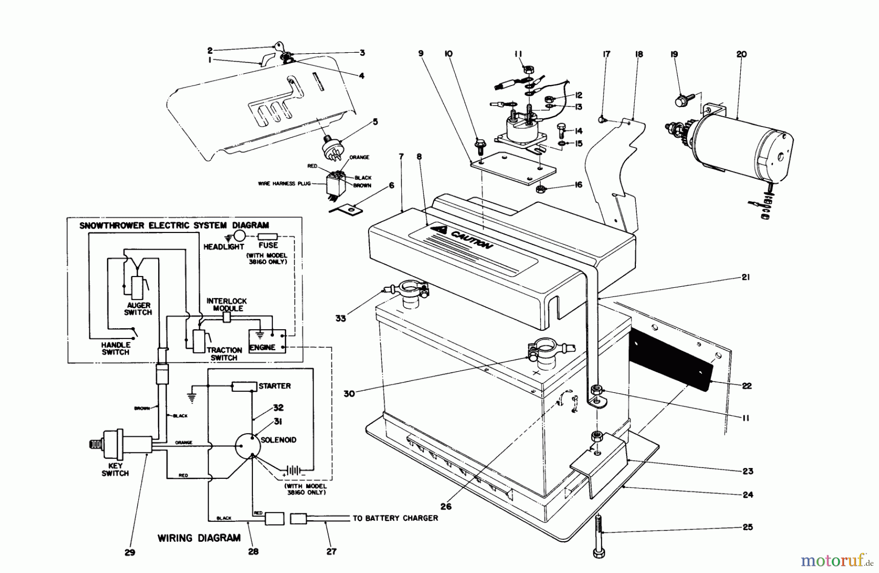 Toro Neu Snow Blowers/Snow Throwers Seite 1 38160 (1132) - Toro 1132 Snowthrower, 1986 (6000001-6999999) 12 VOLT STARTING MOTOR KIT 42-3370 (OPTIONAL)