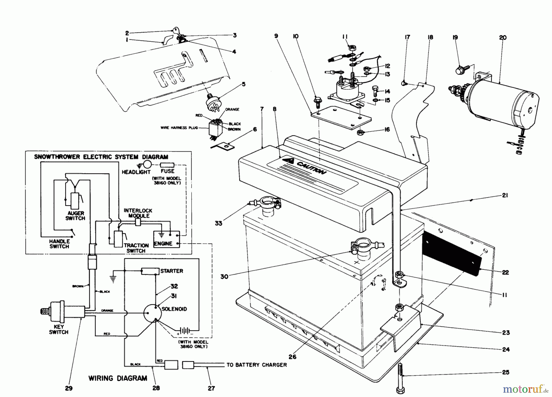 Toro Neu Snow Blowers/Snow Throwers Seite 1 38160 (1132) - Toro 1132 Snowthrower, 1987 (7000001-7999999) 12 VOLT STARTING MOTOR KIT 42-3370 (OPTIONAL)