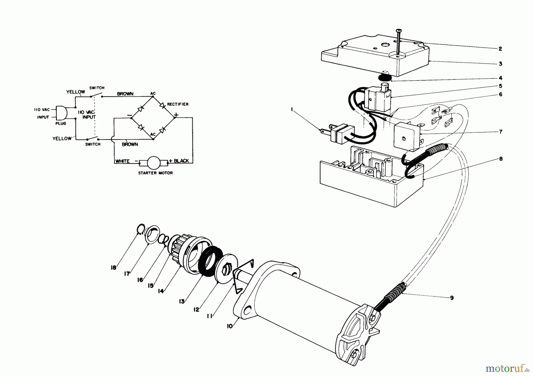 Toro Neu Snow Blowers/Snow Throwers Seite 1 38162 (S-620) - Toro S-620 Snowthrower, 1984 (4000001-4999999) STARTER MOTOR & SWITCH ASSEMBLY