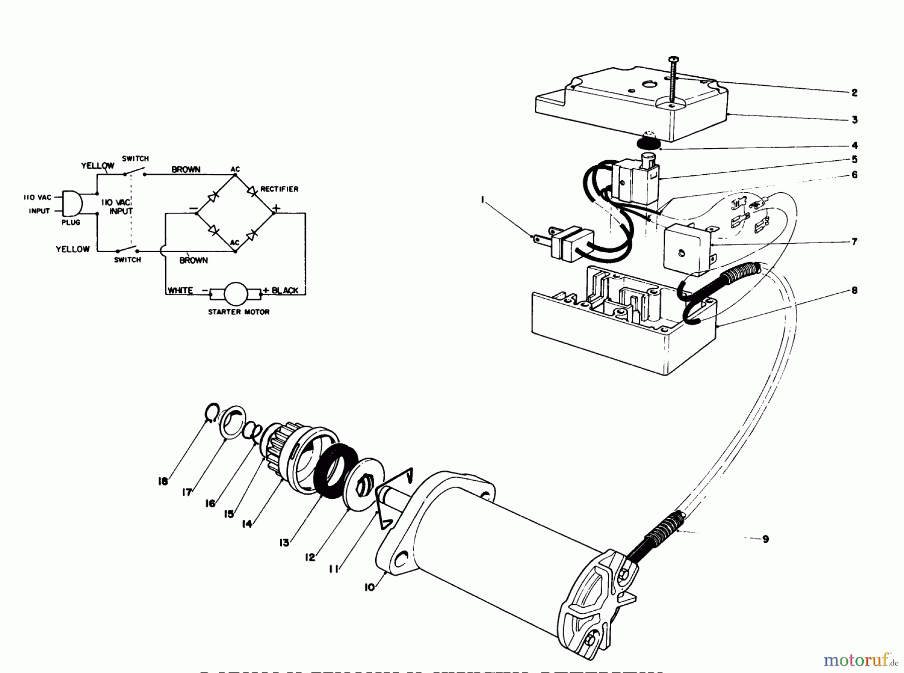 Toro Neu Snow Blowers/Snow Throwers Seite 1 38162 (S-620) - Toro S-620 Snowthrower, 1985 (5000001-5999999) STARTER MOTOR & SWITCH ASSEMBLY