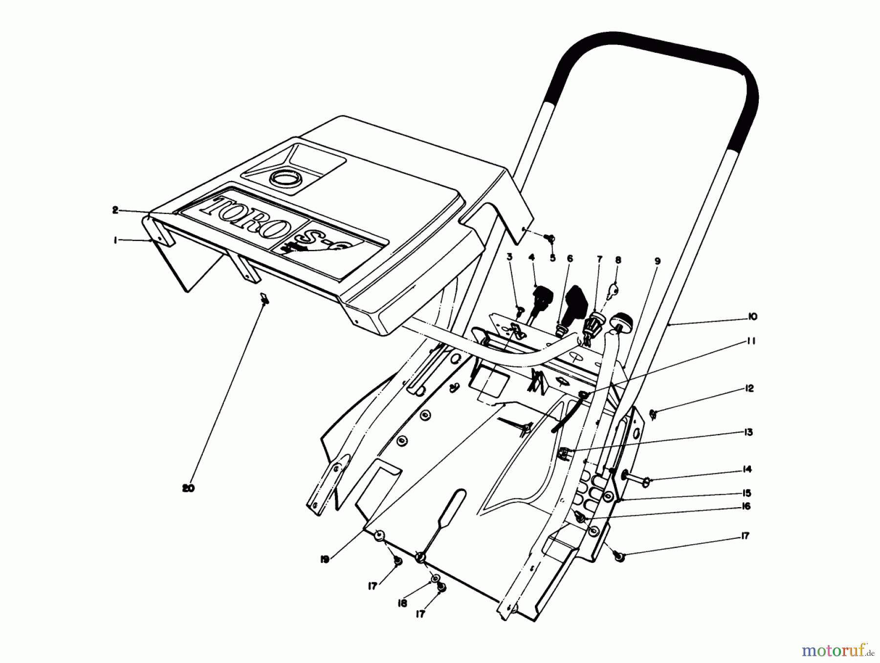 Toro Neu Snow Blowers/Snow Throwers Seite 1 38162C (S-620) - Toro S-620 Snowthrower, 1984 (4000001-4999999) SHROUD & HANDLE ASSEMBLY