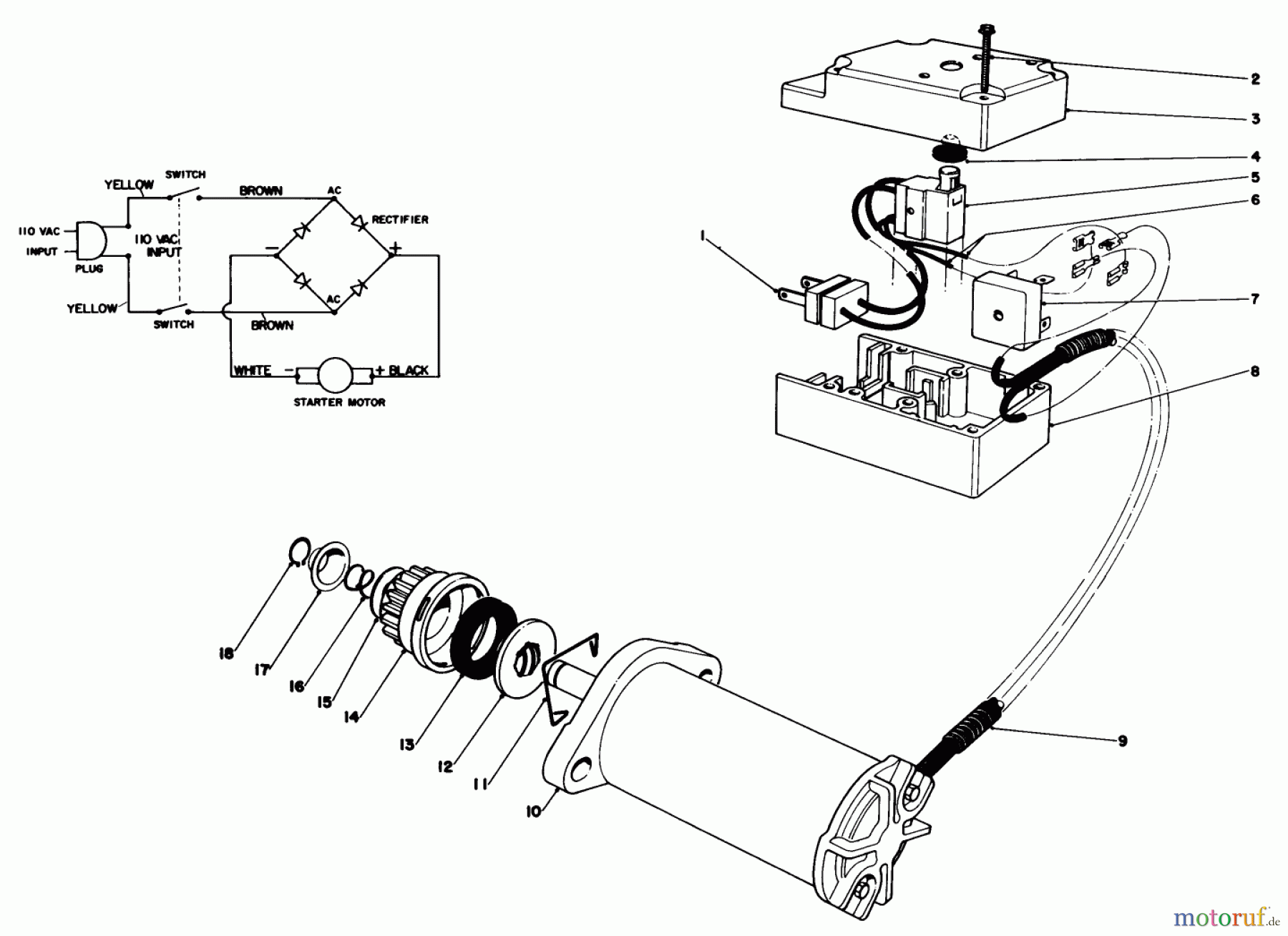 Toro Neu Snow Blowers/Snow Throwers Seite 1 38162 (S-620) - Toro S-620 Snowthrower, 1988 (8000001-8999999) STARTER MOTOR & SWITCH ASSEMBLY