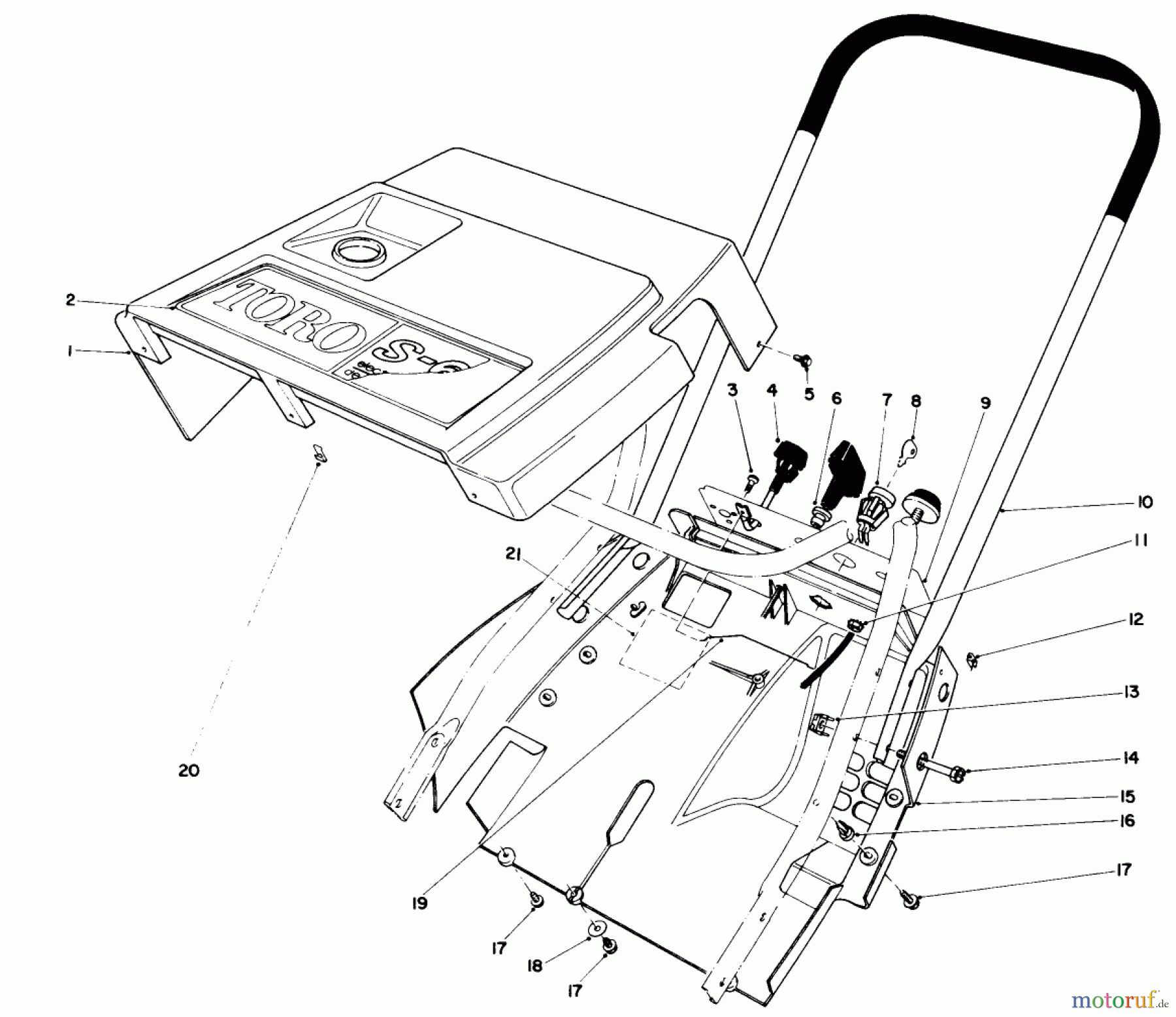 Toro Neu Snow Blowers/Snow Throwers Seite 1 38162 (S-620) - Toro S-620 Snowthrower, 1989 (9000001-9999999) SHROUD & HANDLE ASSEMBLY