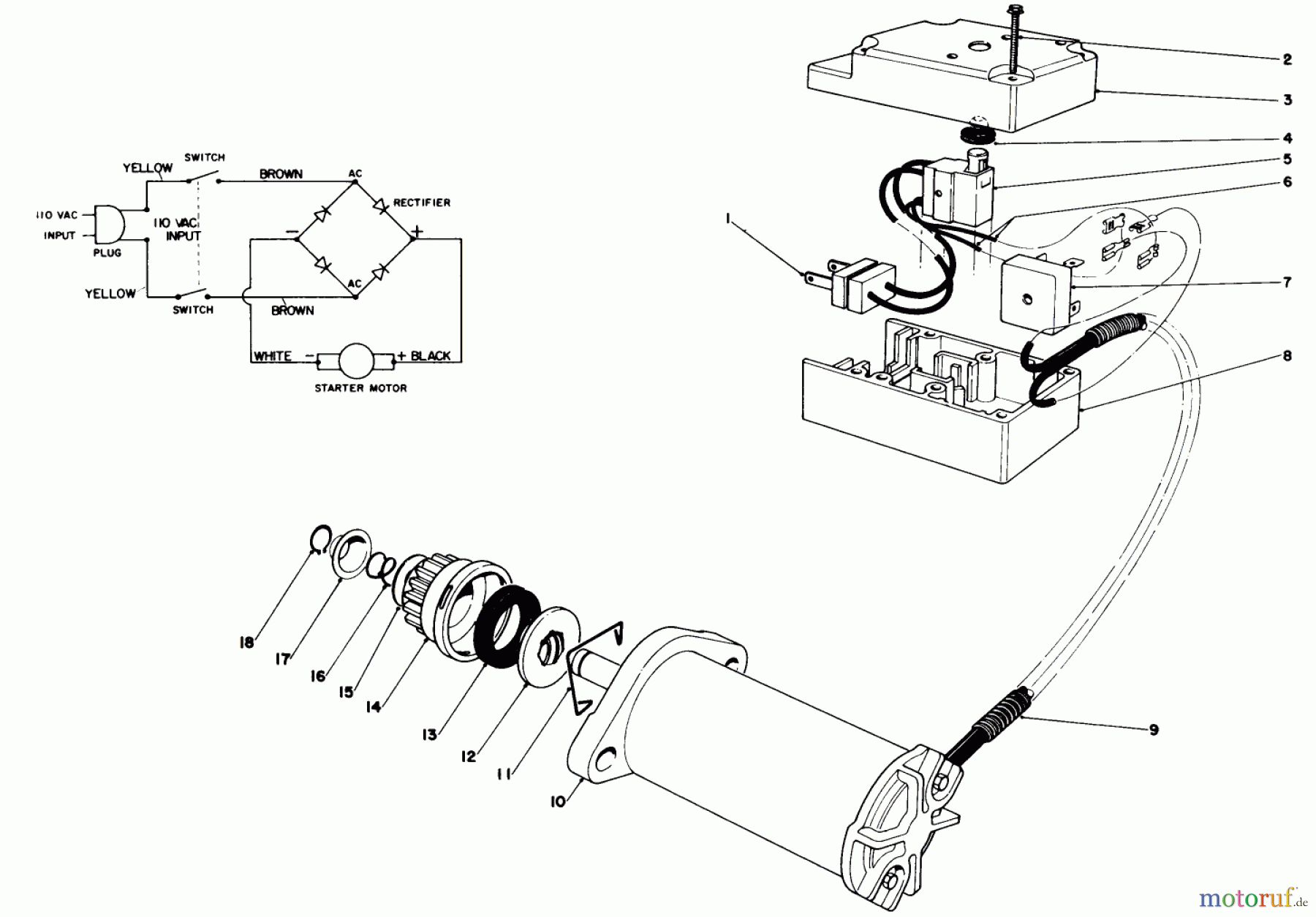 Toro Neu Snow Blowers/Snow Throwers Seite 1 38162 (S-620) - Toro S-620 Snowthrower, 1989 (9000001-9999999) STARTER MOTOR & SWITCH ASSEMBLY