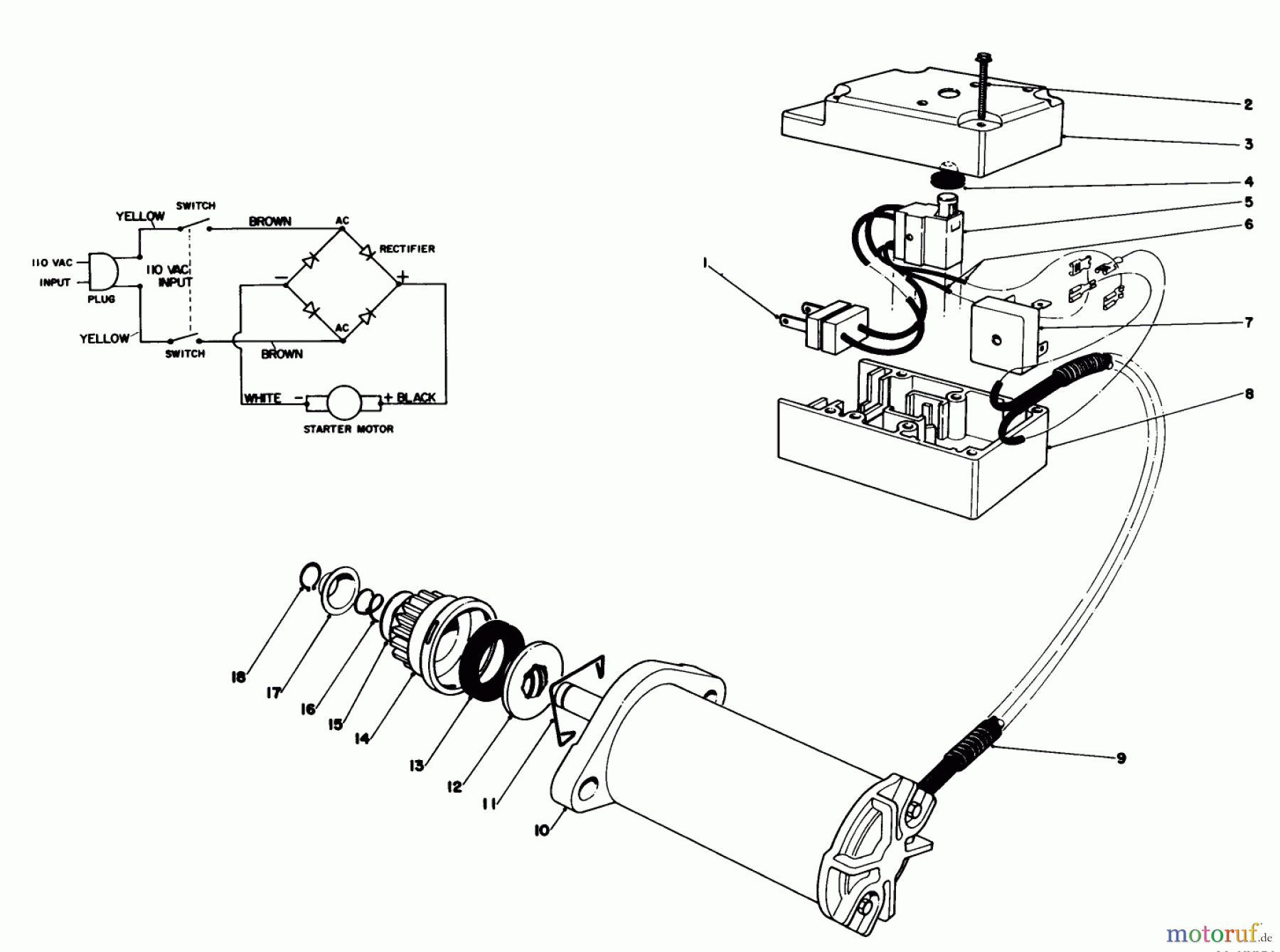 Toro Neu Snow Blowers/Snow Throwers Seite 1 38162 (S-620) - Toro S-620 Snowthrower, 1991 (1000001-1999999) STARTER MOTOR & SWITCH ASSEMBLY
