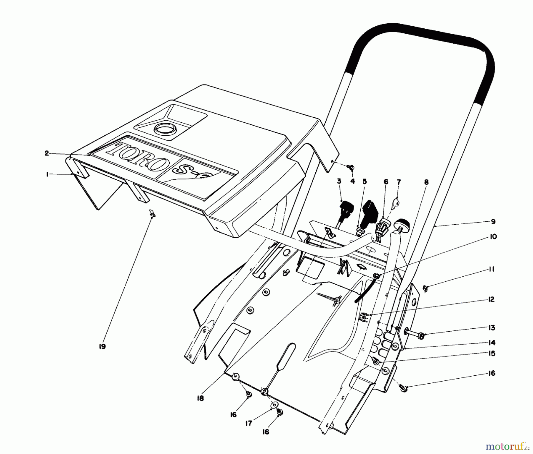 Toro Neu Snow Blowers/Snow Throwers Seite 1 38165C (S-620) - Toro S-620 Snowthrower, 1986 (6000001-6999999) SHROUD & HANDLE ASSEMBLY