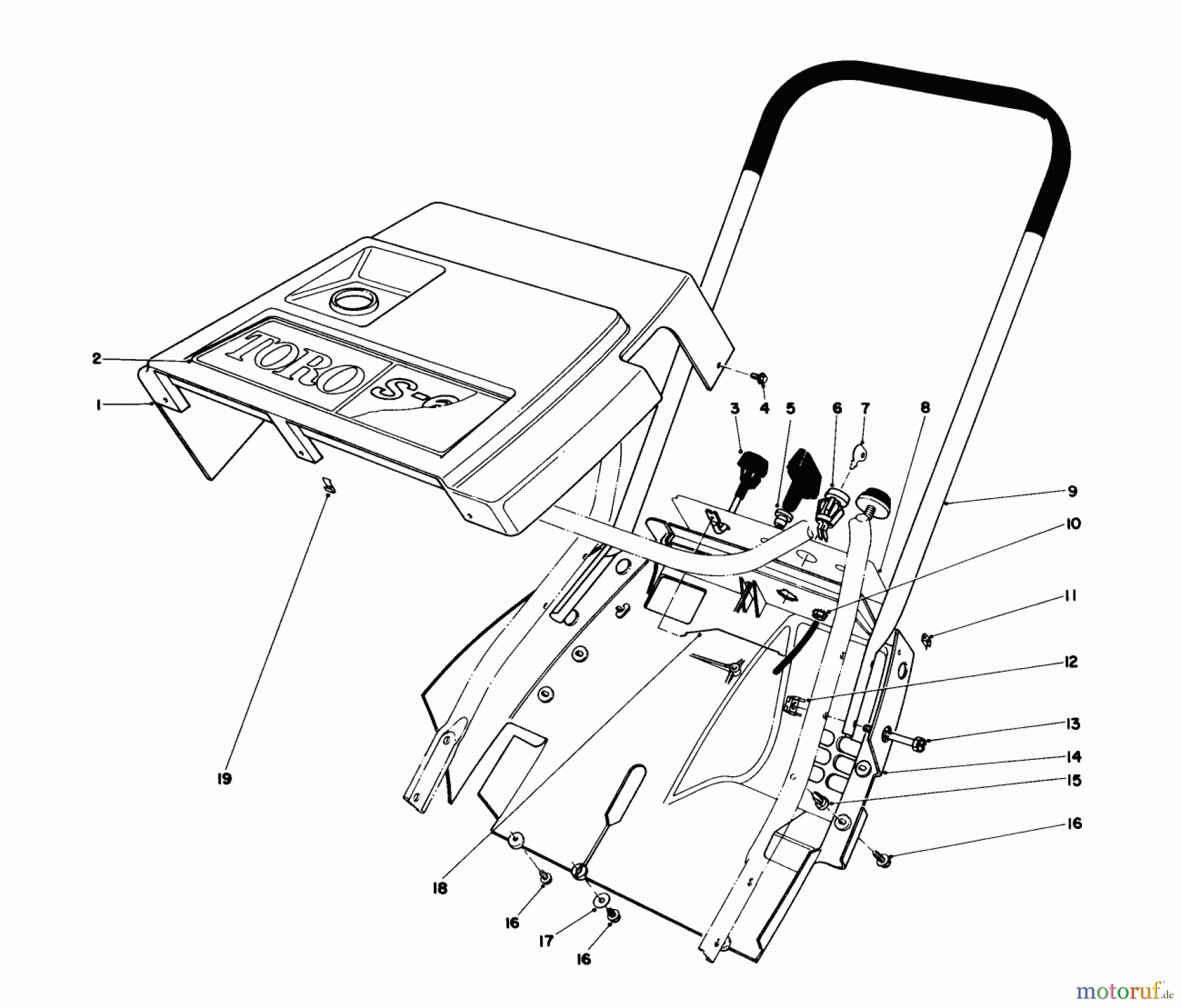 Toro Neu Snow Blowers/Snow Throwers Seite 1 38165 (S-620) - Toro S-620 Snowthrower, 1987 (7000001-7999999) SHROUD & HANDLE ASSEMBLY