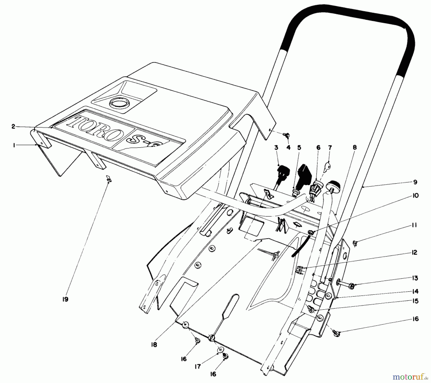 Toro Neu Snow Blowers/Snow Throwers Seite 1 38165 (S-620) - Toro S-620 Snowthrower, 1989 (9000001-9999999) SHROUD & HANDLE ASSEMBLY