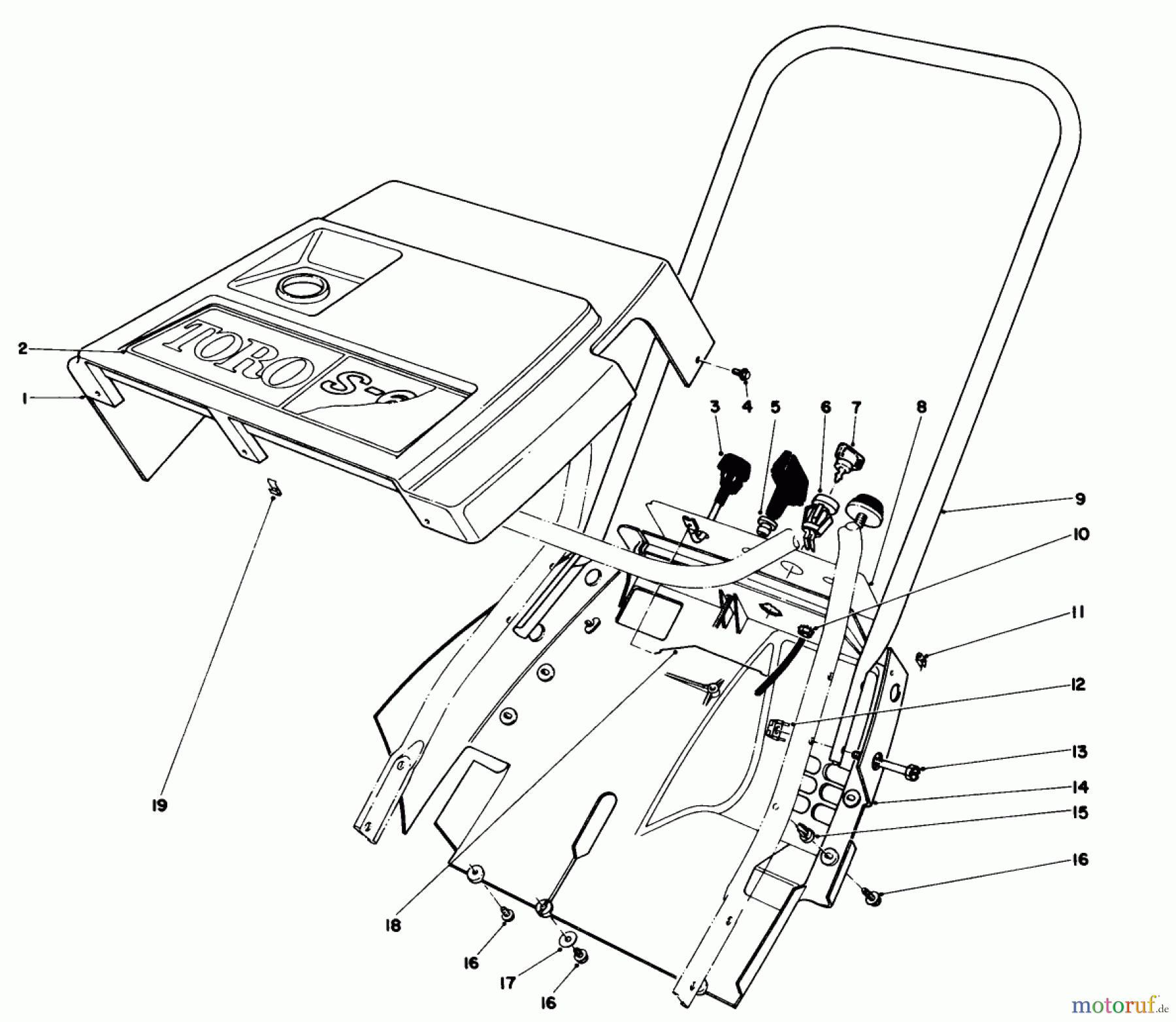 Toro Neu Snow Blowers/Snow Throwers Seite 1 38165 (S-620) - Toro S-620 Snowthrower, 1991 (1000001-1999999) SHROUD & HANDLE ASSEMBLY