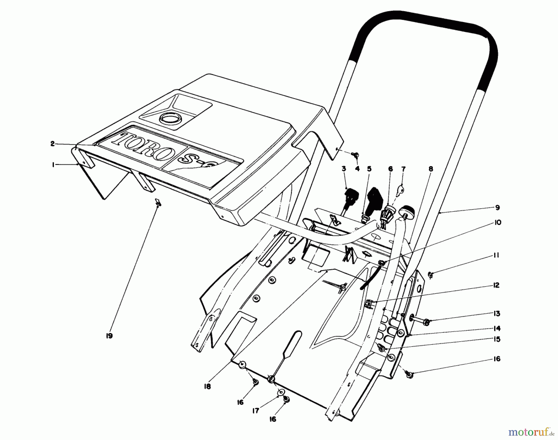 Toro Neu Snow Blowers/Snow Throwers Seite 1 38167C (S-620) - Toro S-620 Snowthrower, 1986 (6000001-6999999) SHROUD & HANDLE ASSEMBLY
