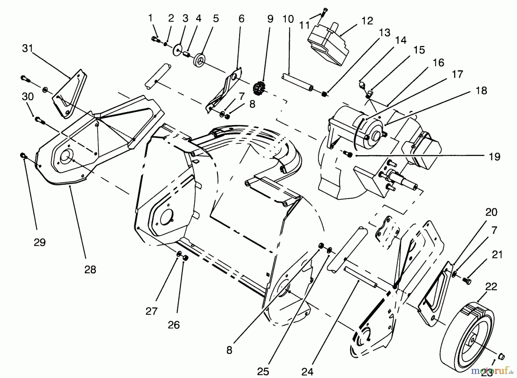 Toro Neu Snow Blowers/Snow Throwers Seite 1 38175 - Toro CCR Powerlite Snowthrower, 1994 (4900001-4999999) ENGINE & WHEEL ASSEMBLY (MODEL 38175 ONLY-SERIAL # 4900101 THRU 4906609)