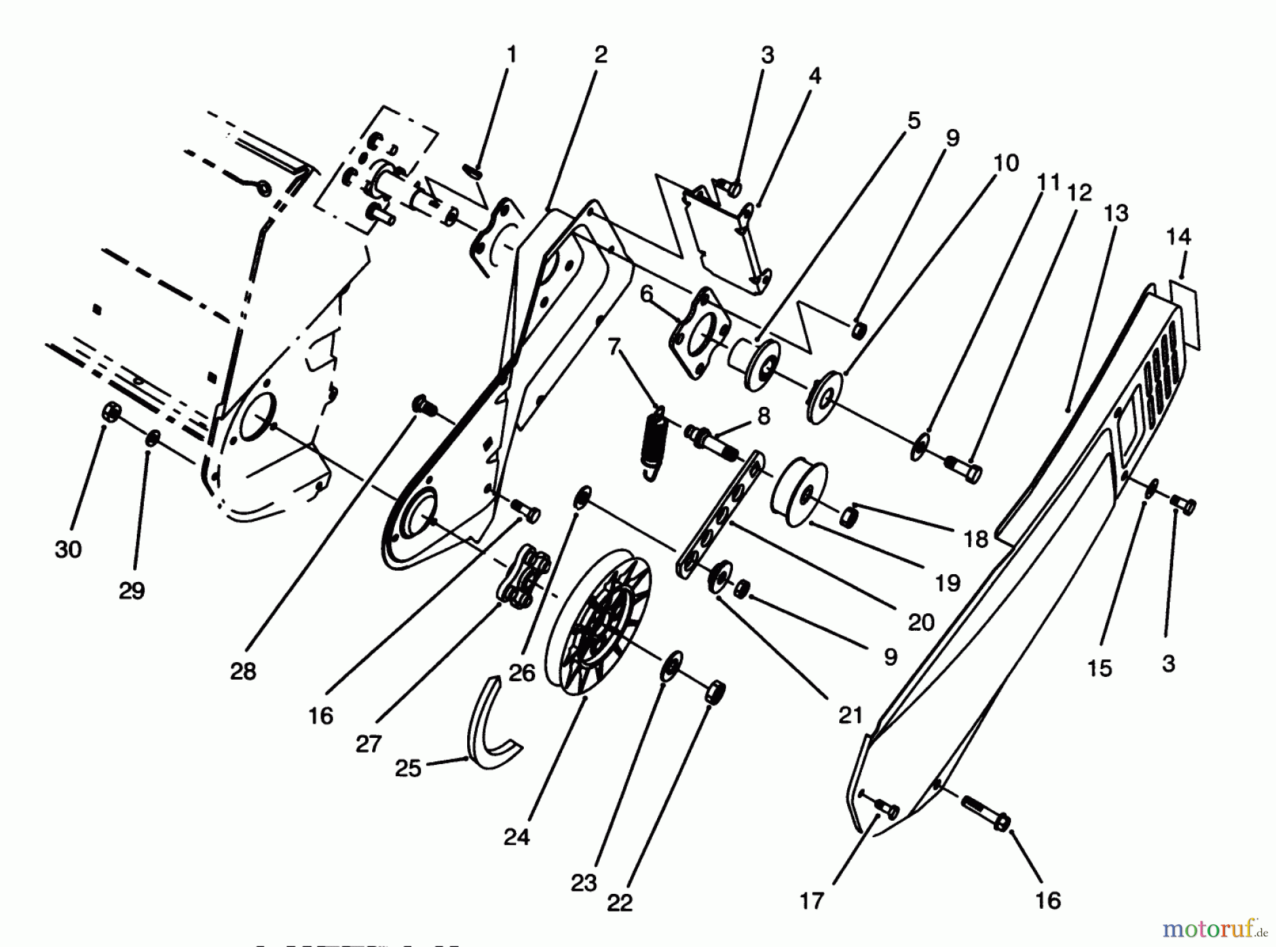  Toro Neu Snow Blowers/Snow Throwers Seite 1 38170 - Toro CCR Powerlite Snowthrower, 1996 (6900001-6999999) PULLEY & BELT COVER ASSEMBLY