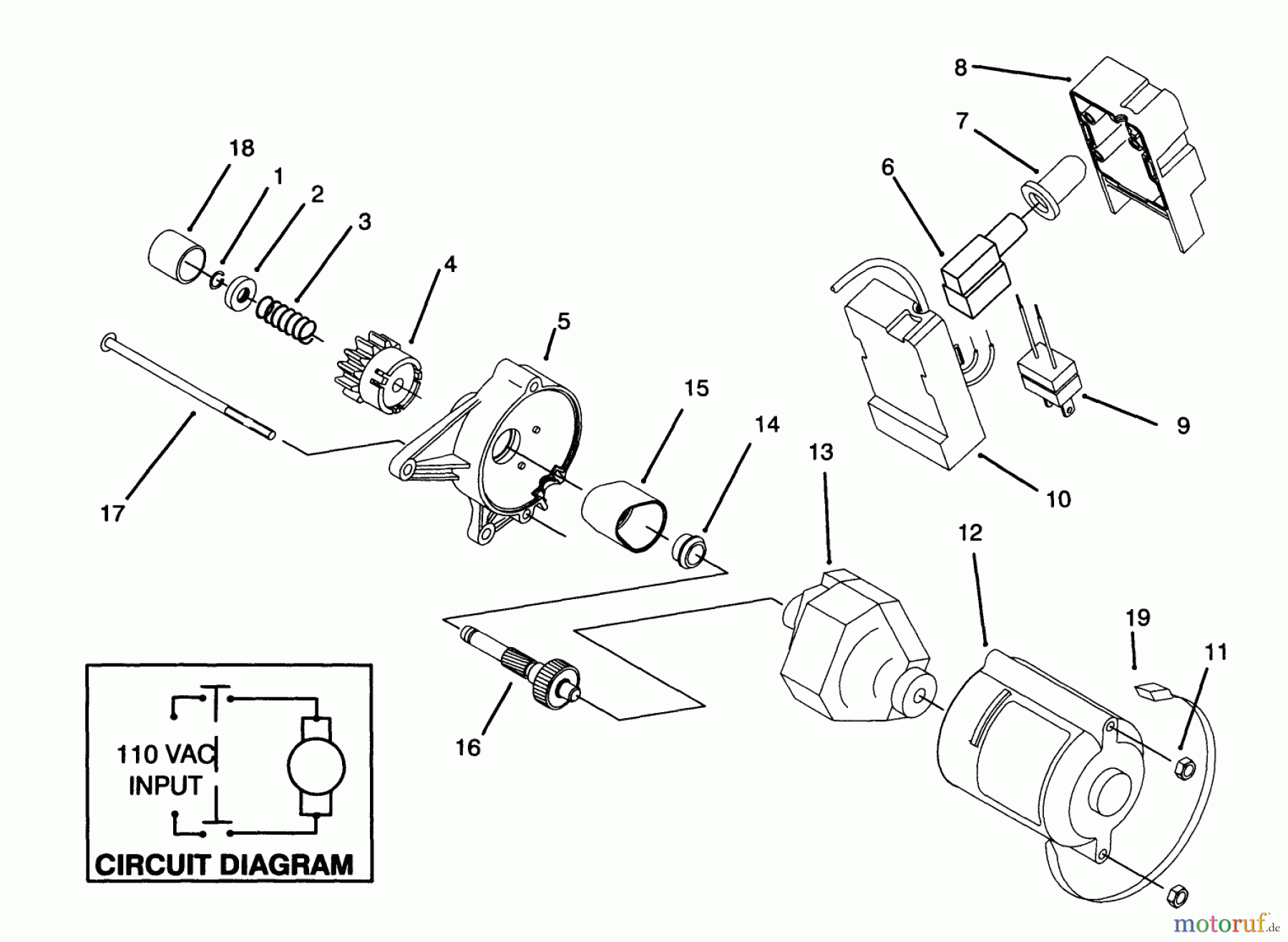 Toro Neu Snow Blowers/Snow Throwers Seite 1 38175 - Toro CCR Powerlite Snowthrower, 1996 (6900001-6999999) STARTER MOTOR ASSEMBLY & SWITCH HOUSING