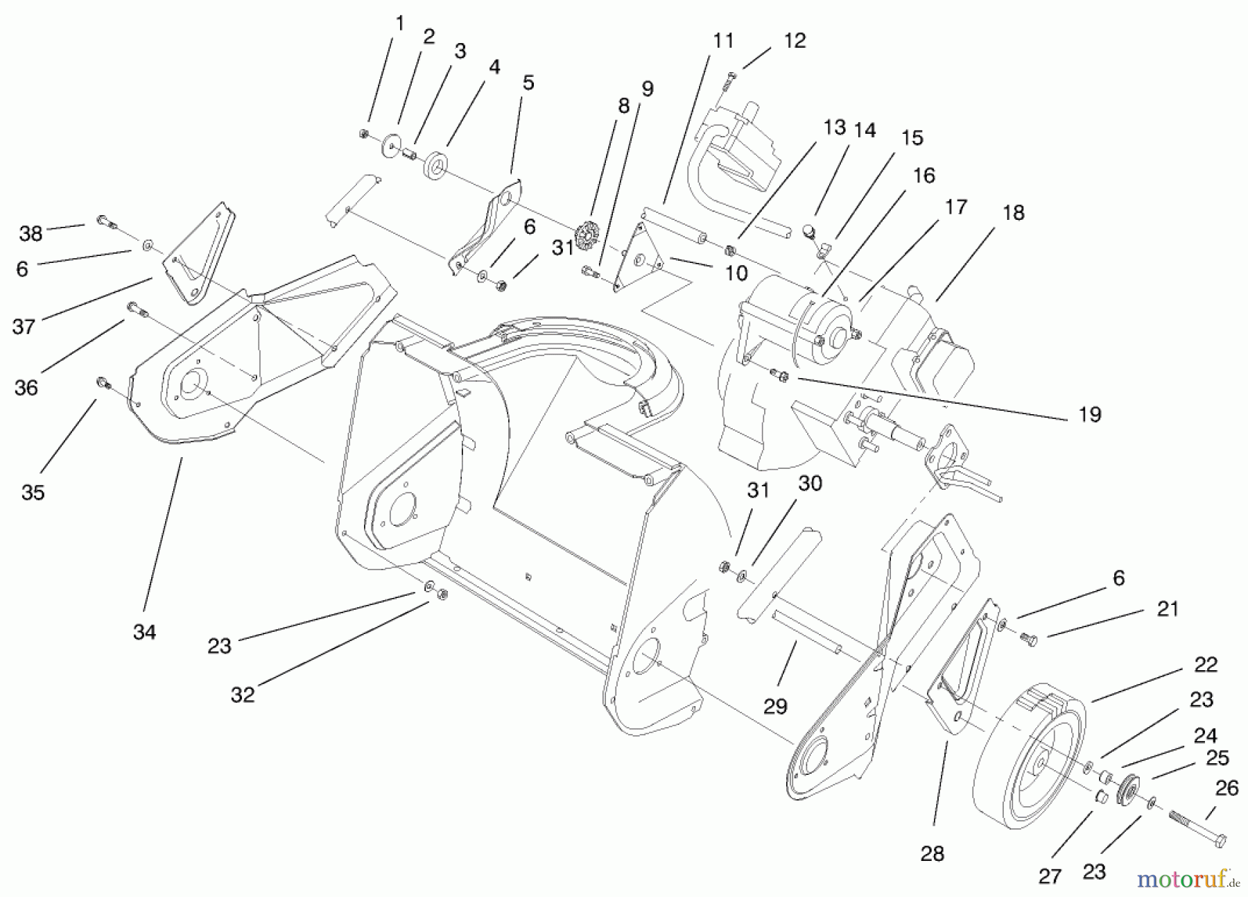 Toro Neu Snow Blowers/Snow Throwers Seite 1 38170 - Toro CCR Powerlite Snowthrower, 1999 (9900001-9999999) ENGINE & WHEEEL ASSEMBLY