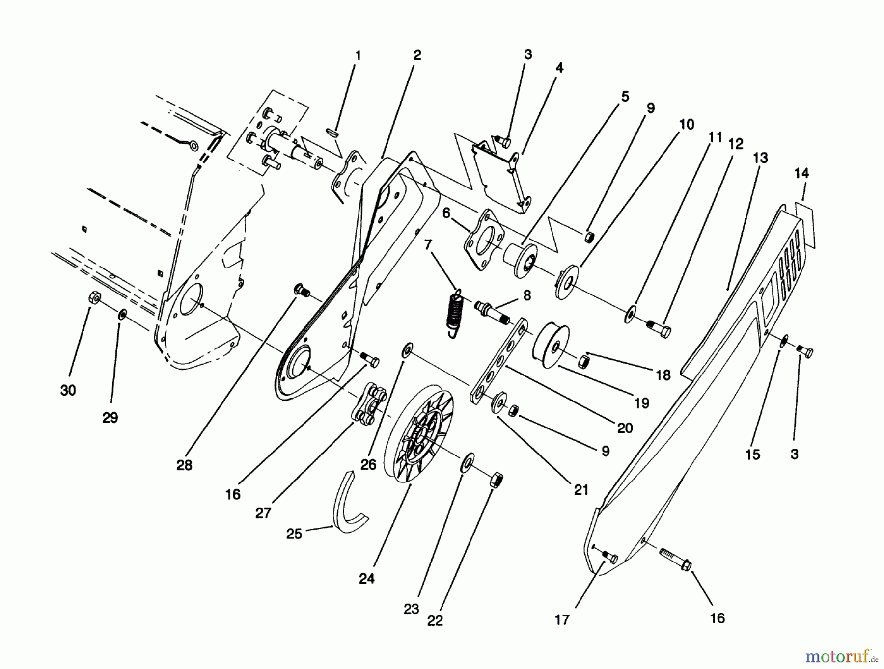 Toro Neu Snow Blowers/Snow Throwers Seite 1 38171 - Toro CCR Powerlite Snowthrower, 1992 (2000001-2999999) PULLEY & BELT COVER ASSEMBLY