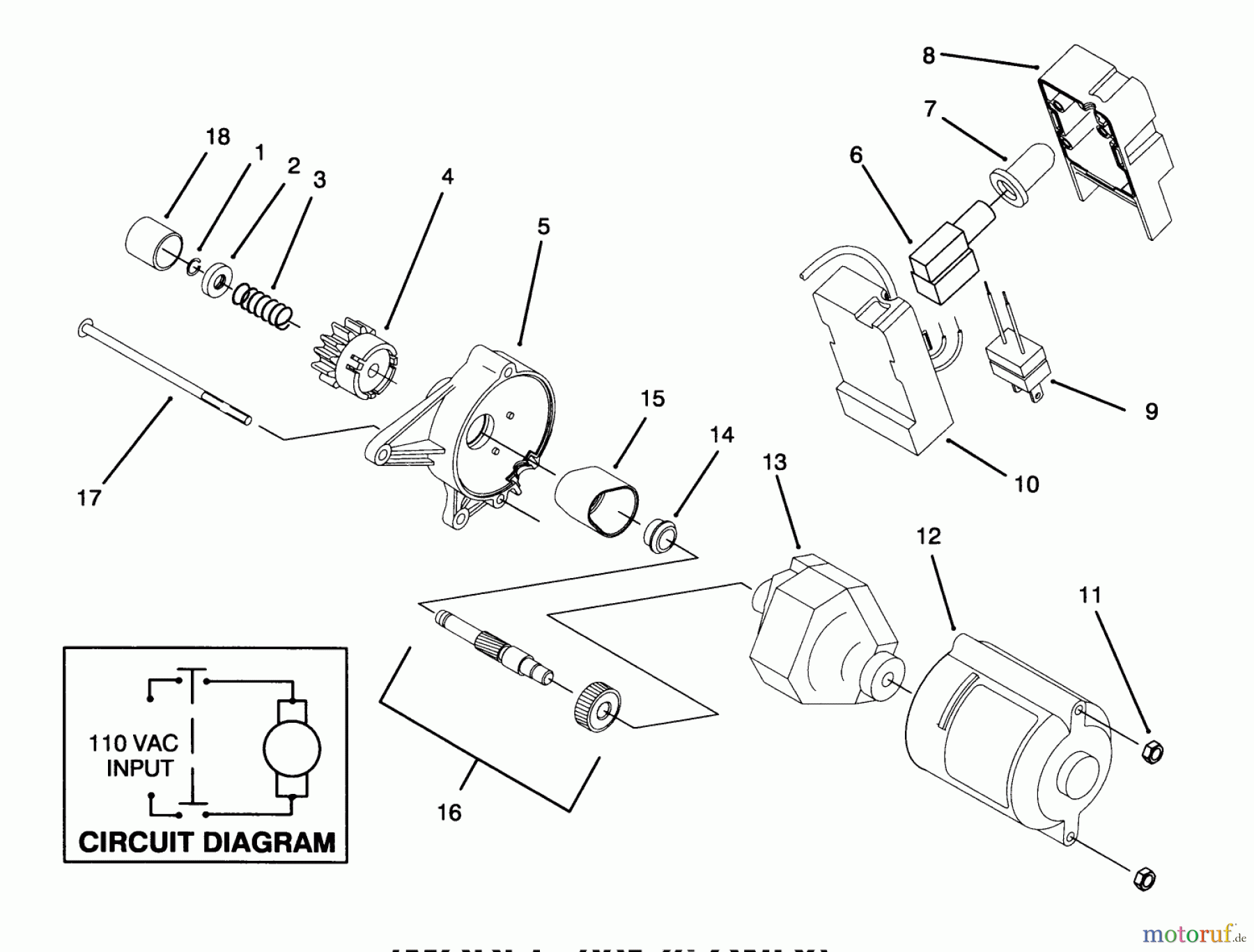  Toro Neu Snow Blowers/Snow Throwers Seite 1 38176 - Toro CCR Powerlite Snowthrower, 1994 (4900001-4999999) STARTER MOTOR ASSEMBLY (MODEL 38176 ONLY)