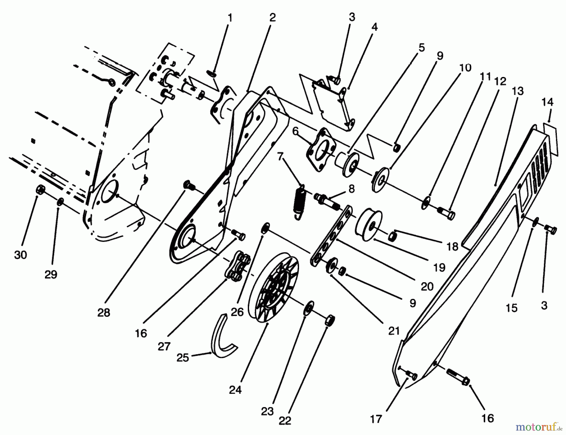 Toro Neu Snow Blowers/Snow Throwers Seite 1 38171 - Toro CCR Powerlite Snowthrower, 1996 (6900001-6999999) PULLEY & BELT COVER ASSEMBLY