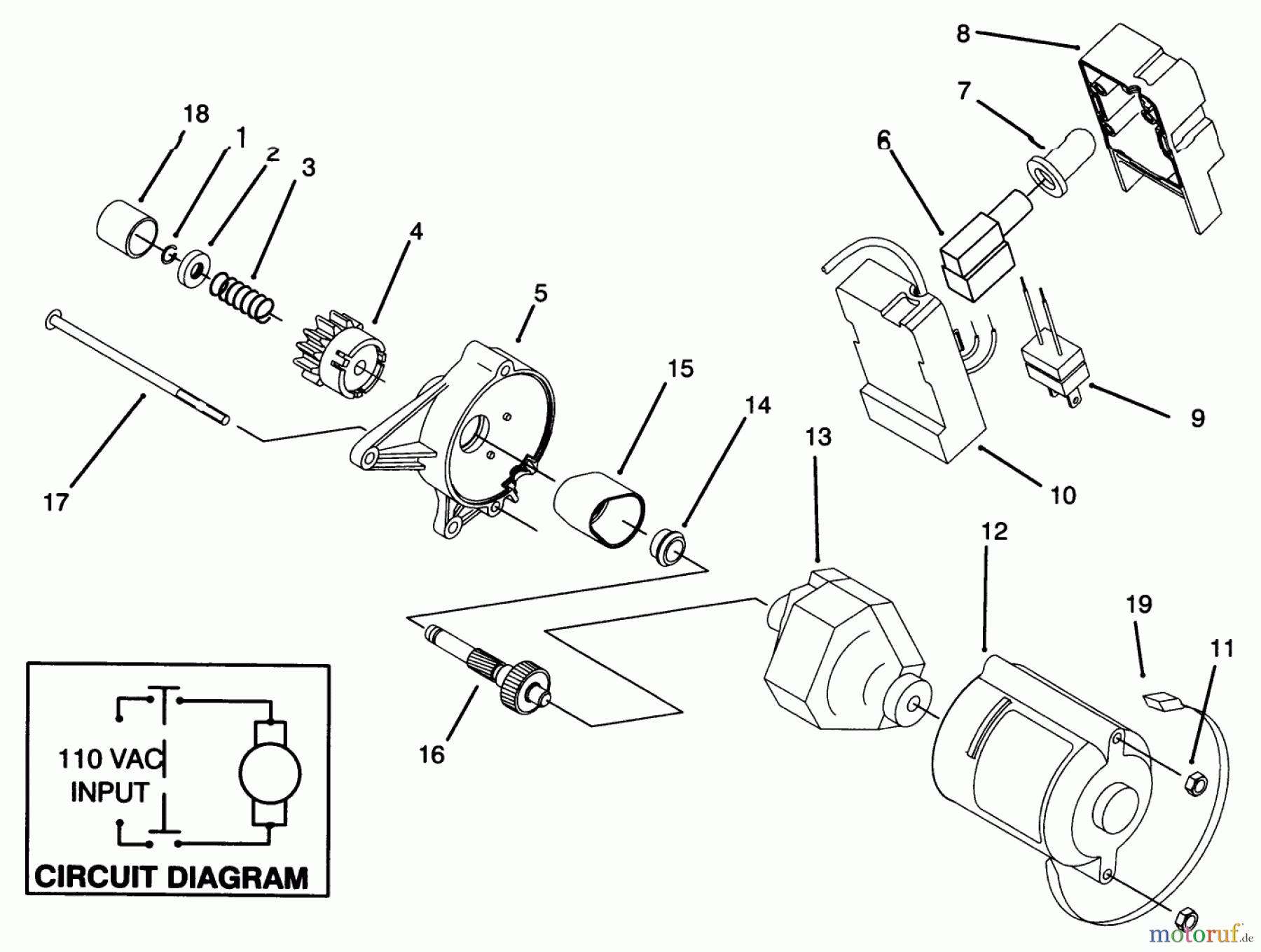 Toro Neu Snow Blowers/Snow Throwers Seite 1 38171 - Toro CCR Powerlite Snowthrower, 1995 (59000001-59999999) STARTER MOTOR ASSEMBLY & SWITCH HOUSING (MODEL 38176 ONLY)