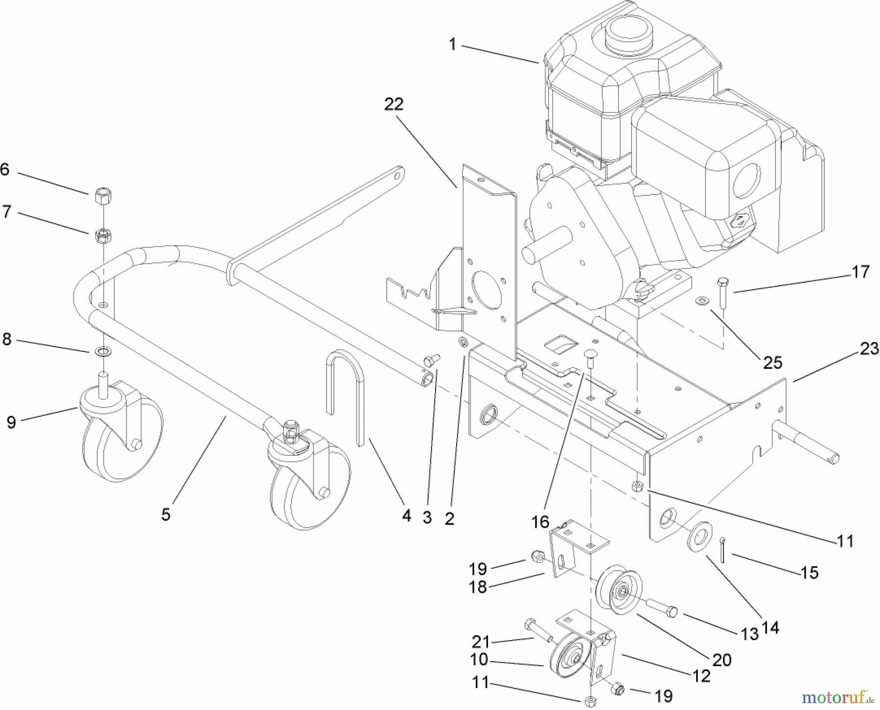 Toro Neu Blowers/Vacuums/Chippers/Shredders 62925 - Toro 206cc OHV Vacuum Blower, 2006 (260000001-260999999) ENGINE AND FRONT WHEEL ASSEMBLY