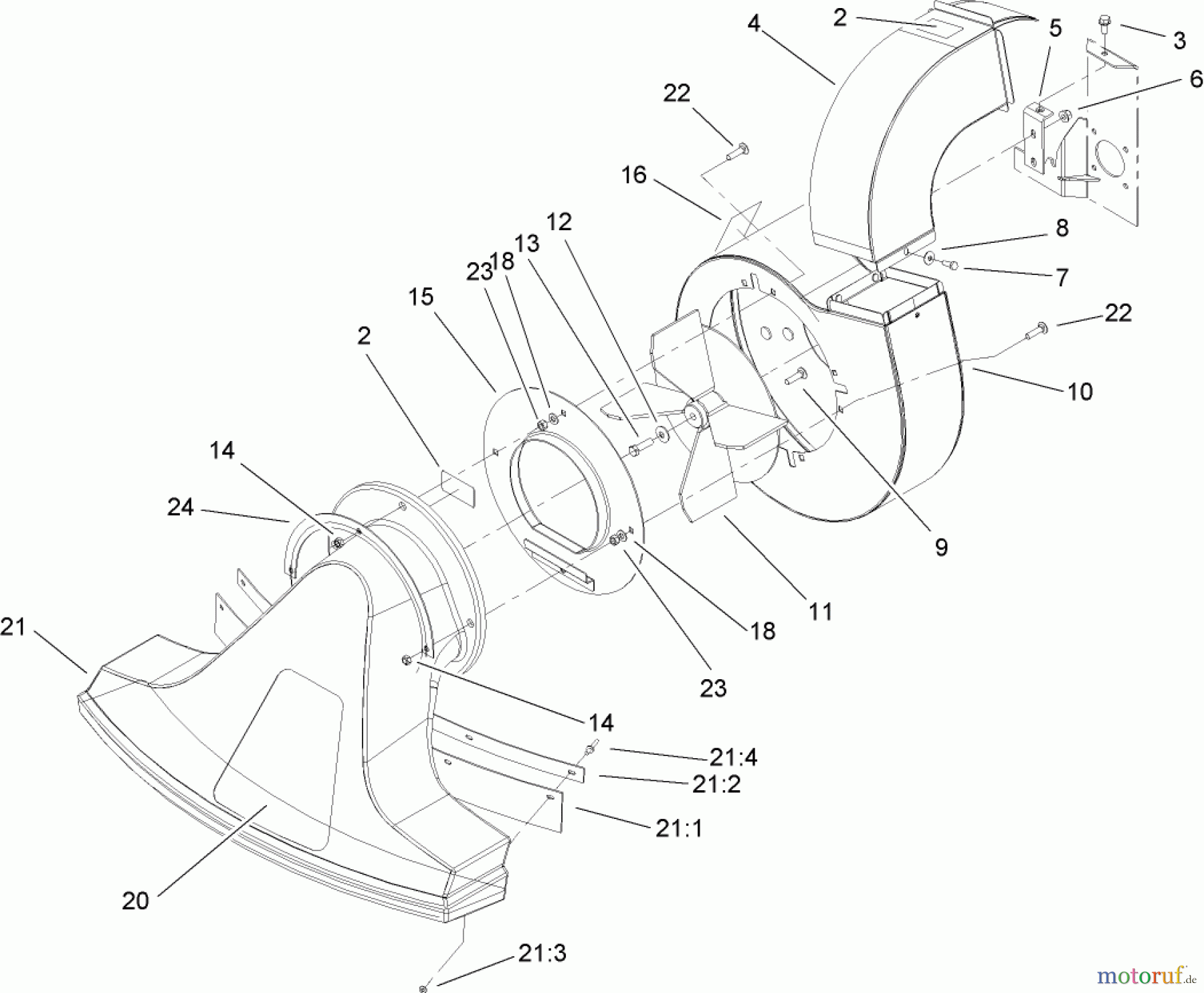 Toro Neu Blowers/Vacuums/Chippers/Shredders 62925 - Toro 206cc OHV Vacuum Blower, 2007 (270000001-270999999) BLOWER, FAN AND SNOUT ASSEMBLY