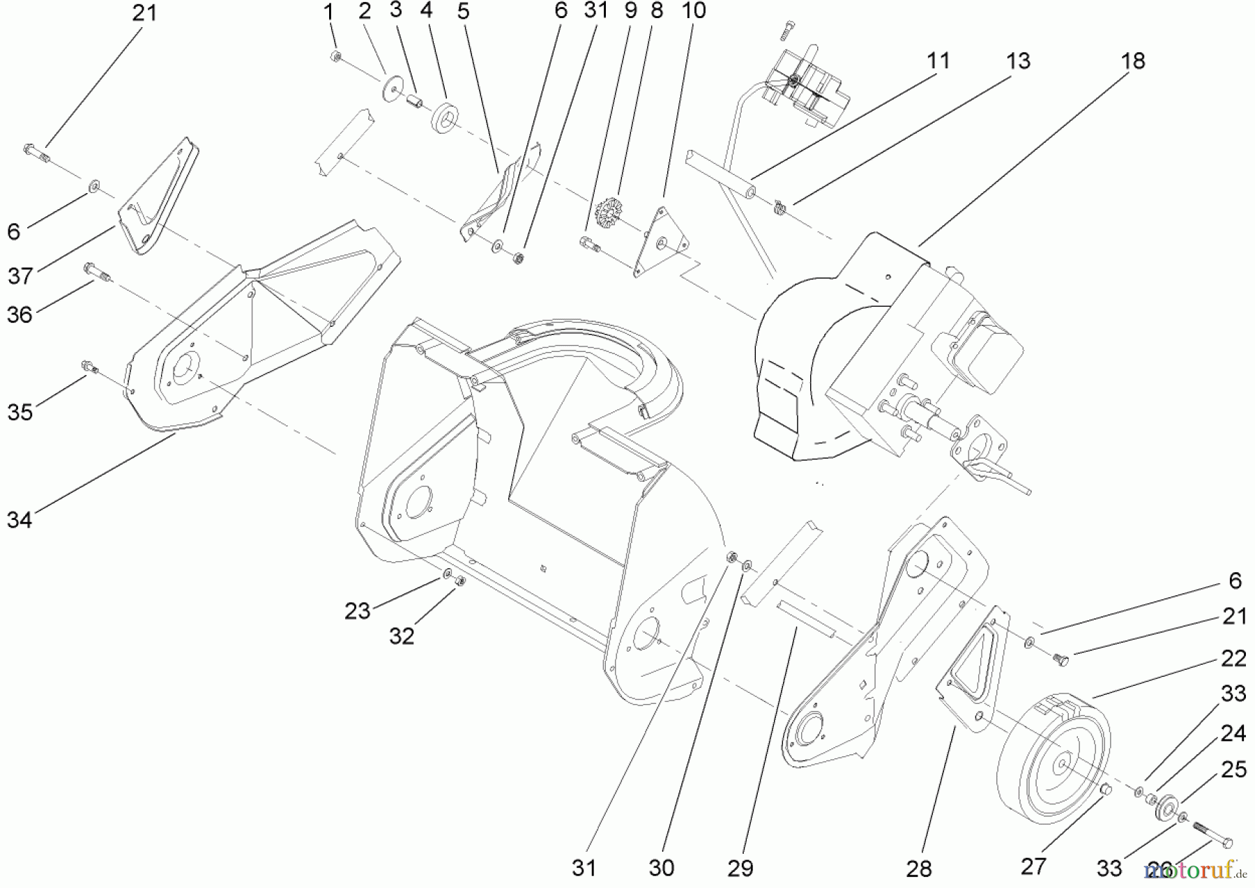 Toro Neu Snow Blowers/Snow Throwers Seite 1 38173 - Toro Powerlite Snowthrower, 2005 (250000001-250999999) ENGINE, SIDE PLATE AND WHEEL ASSEMBLY