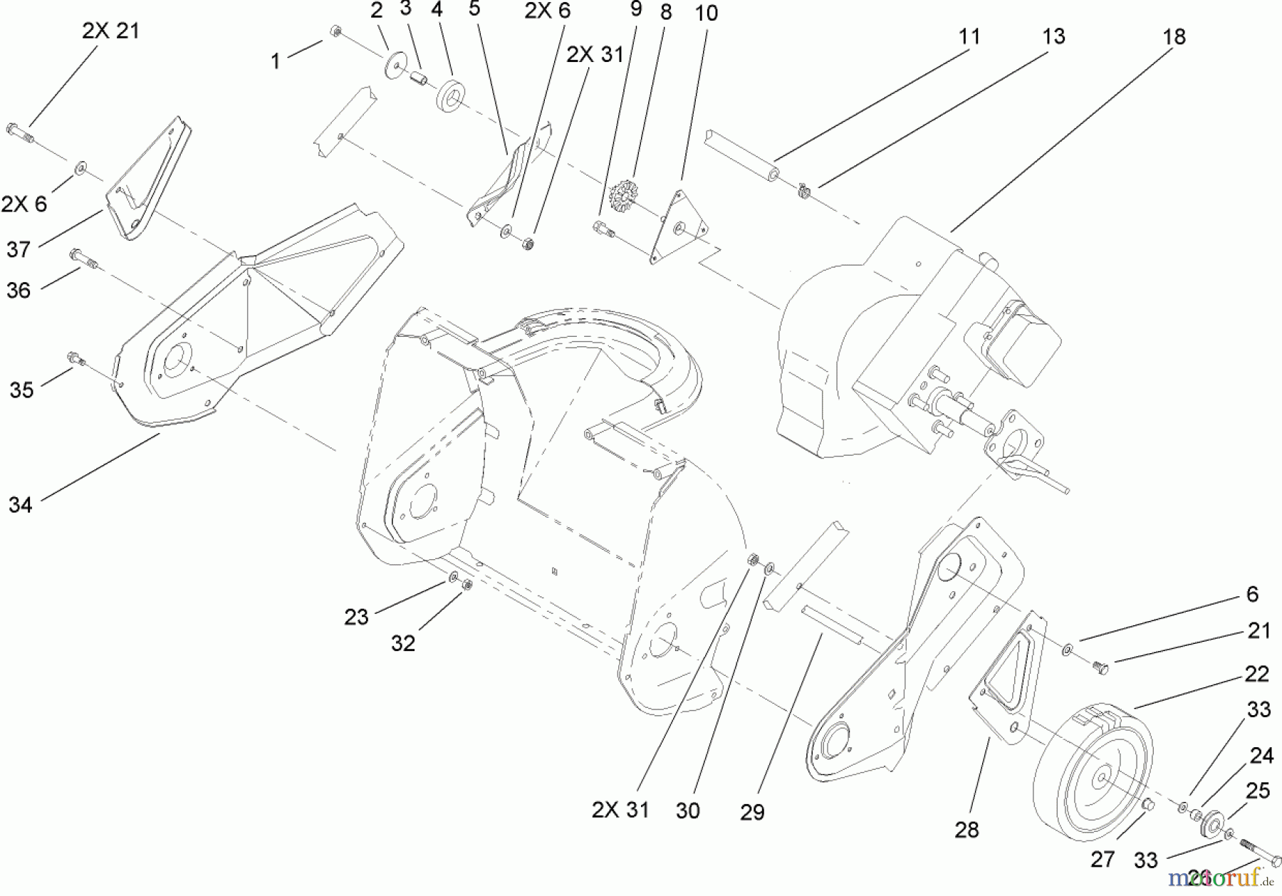 Toro Neu Snow Blowers/Snow Throwers Seite 1 38173 - Toro Powerlite Snowthrower, 2007 (270000001-270999999) ENGINE, ROTOR HOUSING AND SIDEPLATE ASSEMBLY