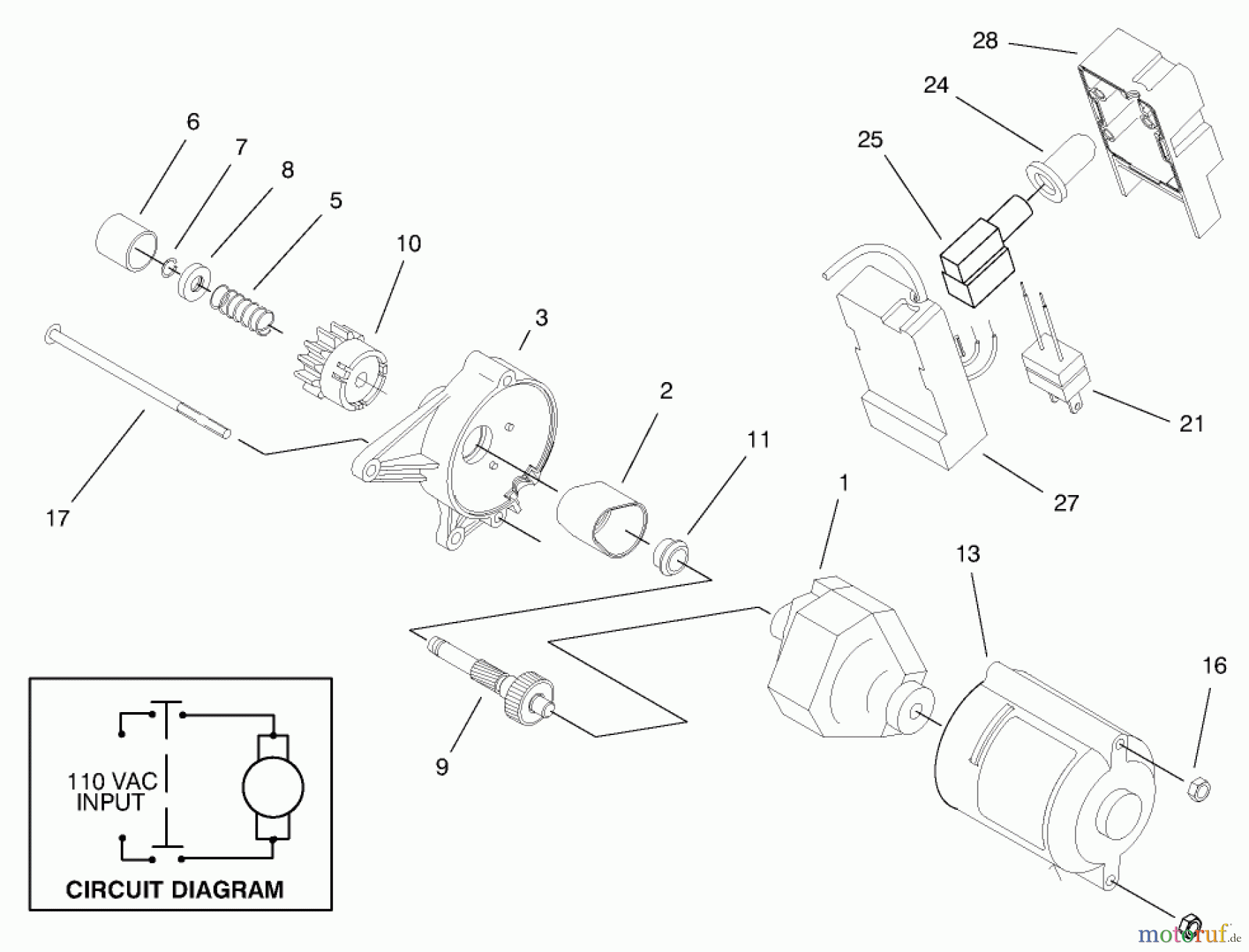 Toro Neu Snow Blowers/Snow Throwers Seite 1 38176 - Toro CCR Powerlite Snowthrower, 1997 (7900001-7999999) STARTER MOTOR ASSEMBLY & SWITCH HOUSING