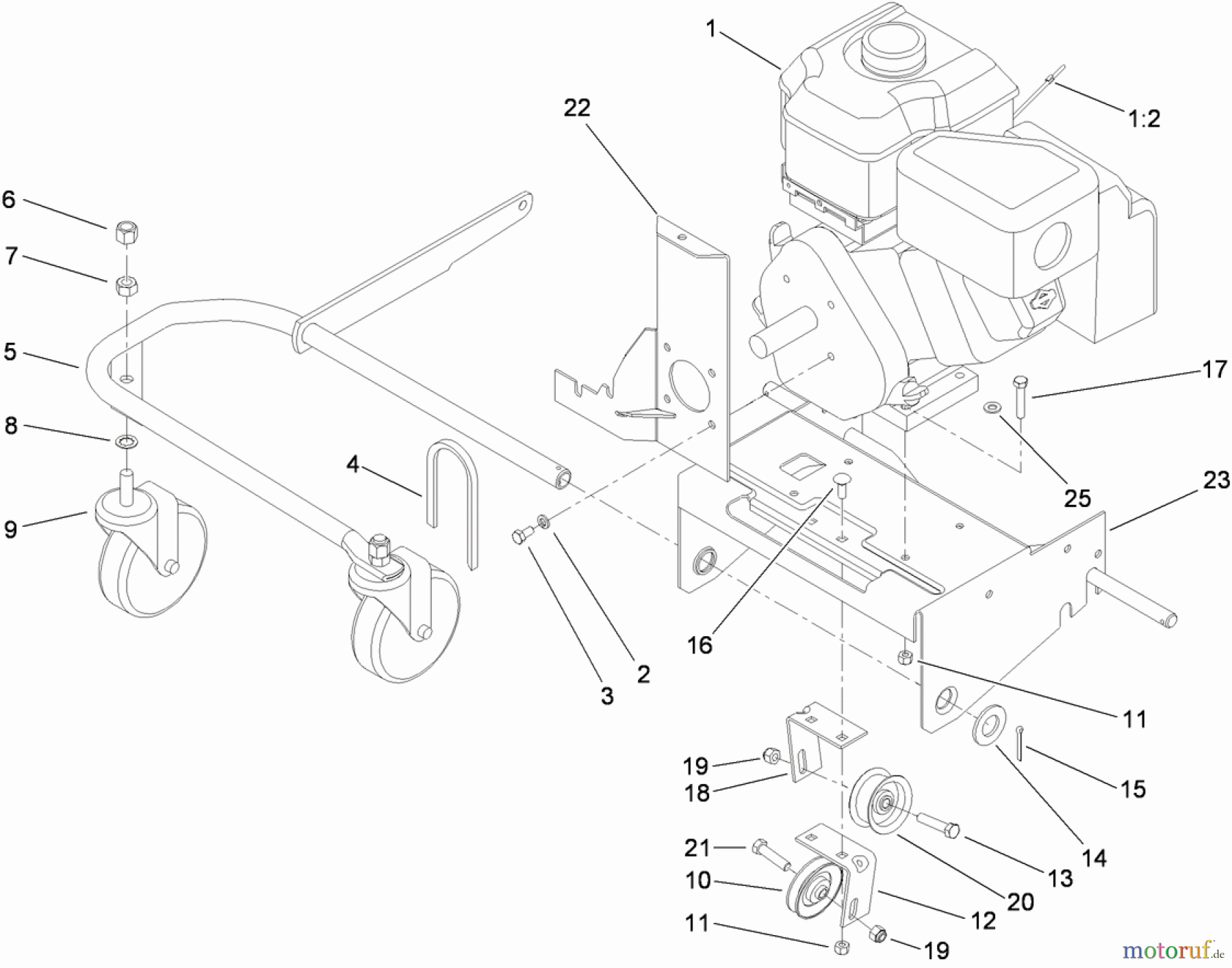 Toro Neu Blowers/Vacuums/Chippers/Shredders 62925 - Toro 206cc OHV Vacuum Blower, 2008 (280000001-280999999) ENGINE AND FRONT WHEEL ASSEMBLY