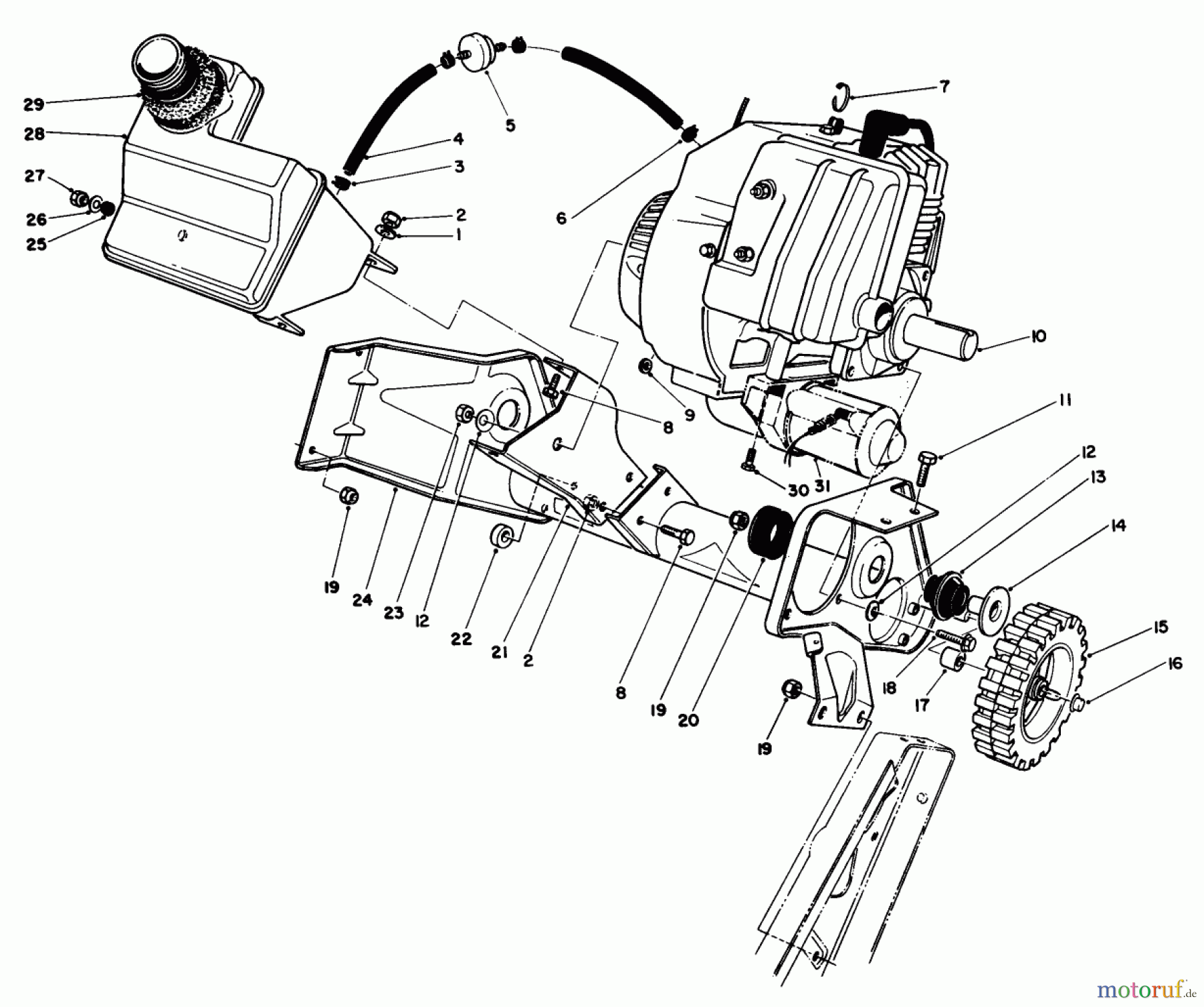  Toro Neu Snow Blowers/Snow Throwers Seite 1 38180 - Toro CCR 2000 Snowthrower, 1990 (0000001-0007973) ENGINE & MAIN FRAME ASSEMBLY