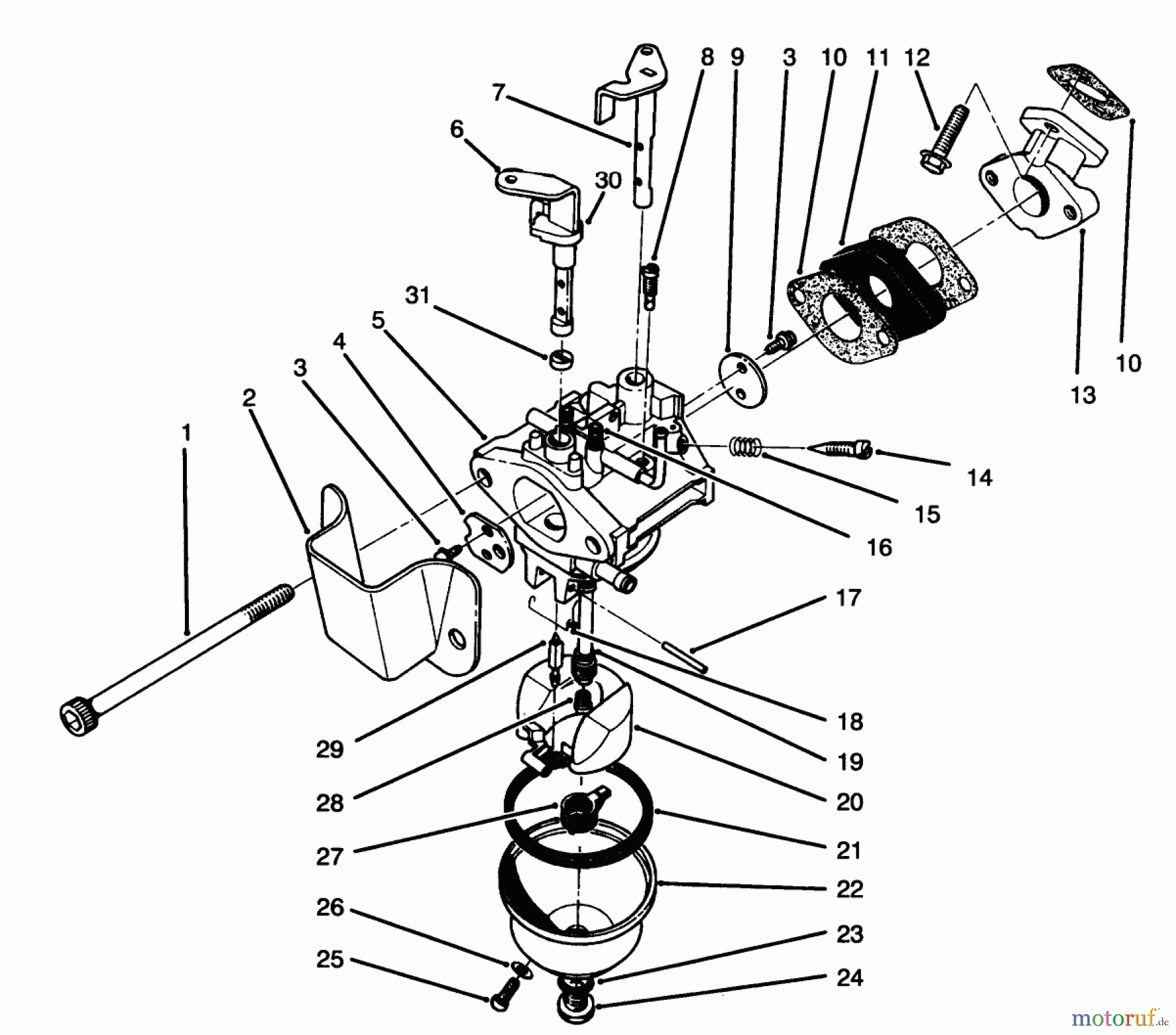 Toro Neu Snow Blowers/Snow Throwers Seite 1 38181 - Toro CCR 2000 Snowthrower, 1996 (6900001-6999999) CARBURETOR ASSEMBLY MODEL NO. 47PS5-4