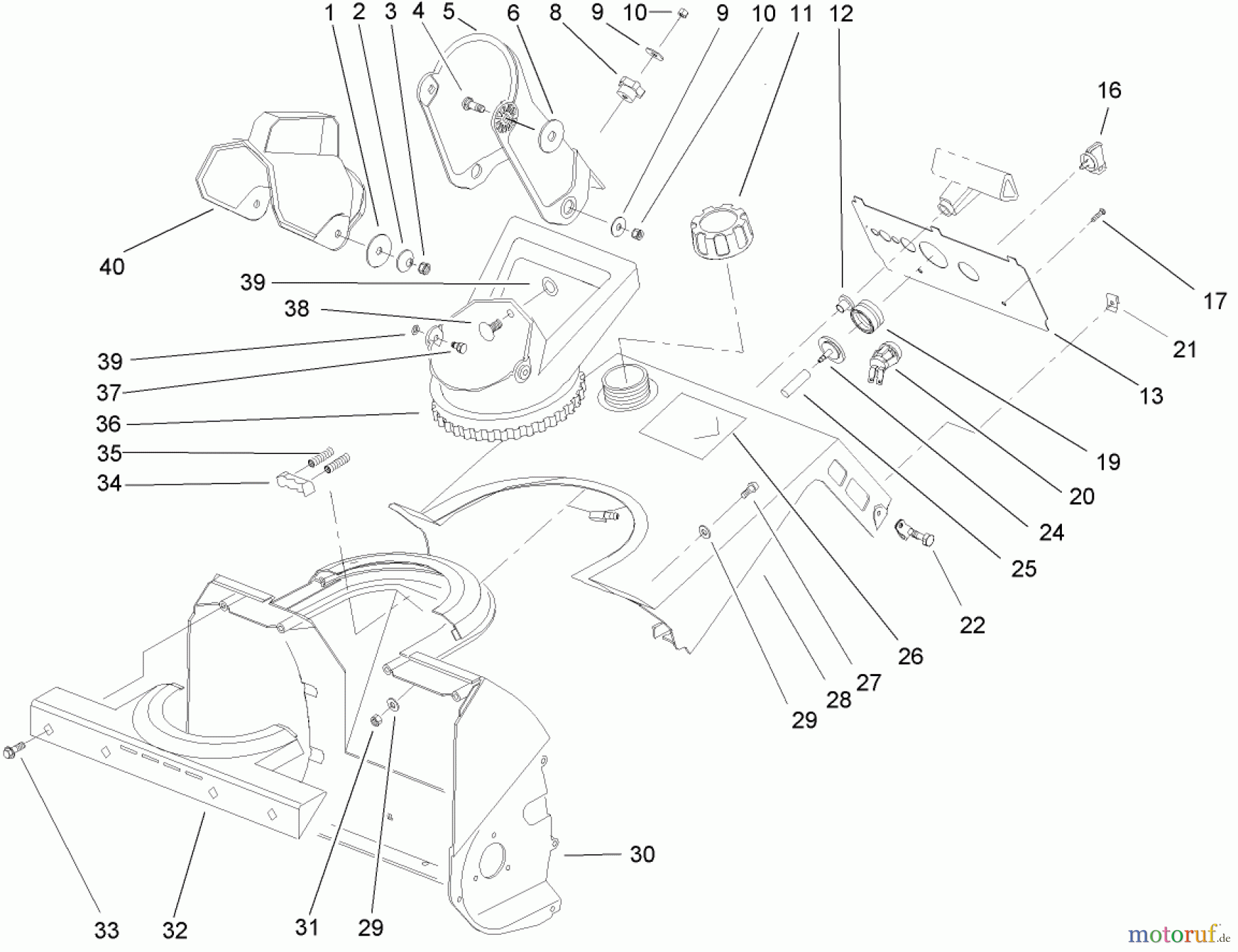 Toro Neu Snow Blowers/Snow Throwers Seite 1 38182 - Toro Powerlite Snowthrower, 2005 (250010001-250999999) HOUSING, UPPER SHROUD, AND CHUTE ASSEMBLY