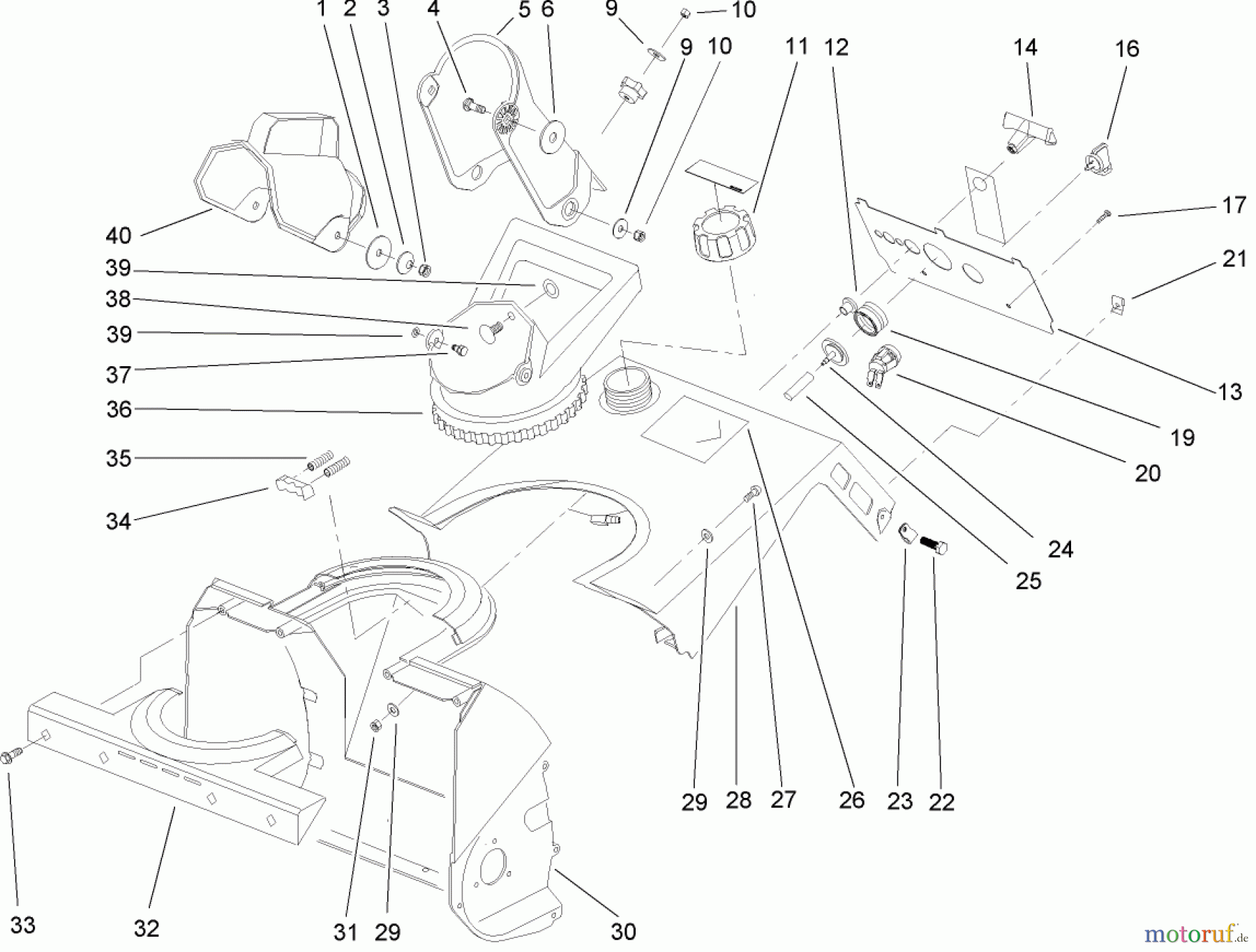  Toro Neu Snow Blowers/Snow Throwers Seite 1 38183 - Toro Powerlite Snowthrower, 2005 (250000001-250999999) HOUSING, UPPER SHROUD, AND CHUTE ASSEMBLY