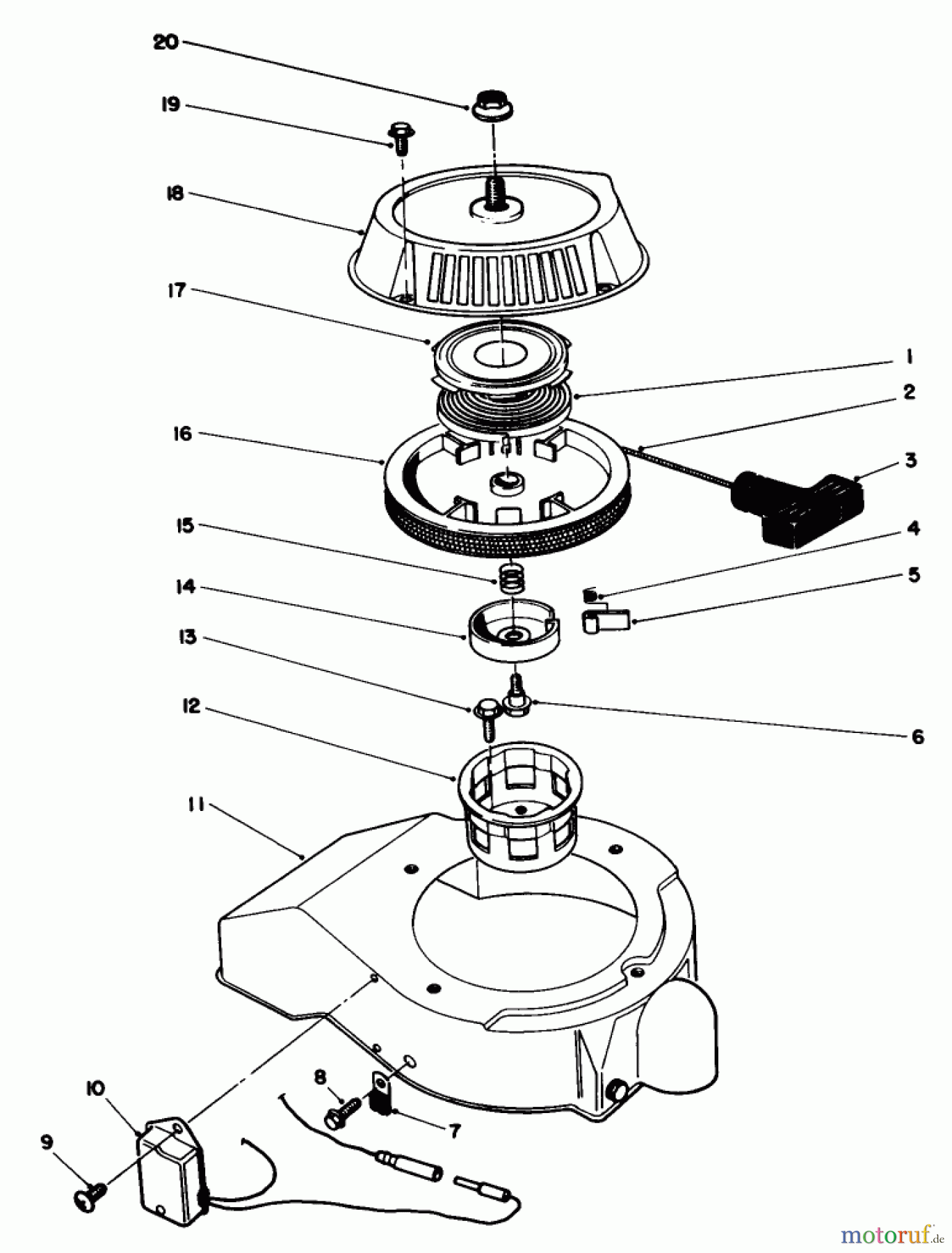 Toro Neu Snow Blowers/Snow Throwers Seite 1 38185 - Toro CCR 2000 Snowthrower, 1987 (7000001-7999999) RECOIL STARTER ASSEMBLY
