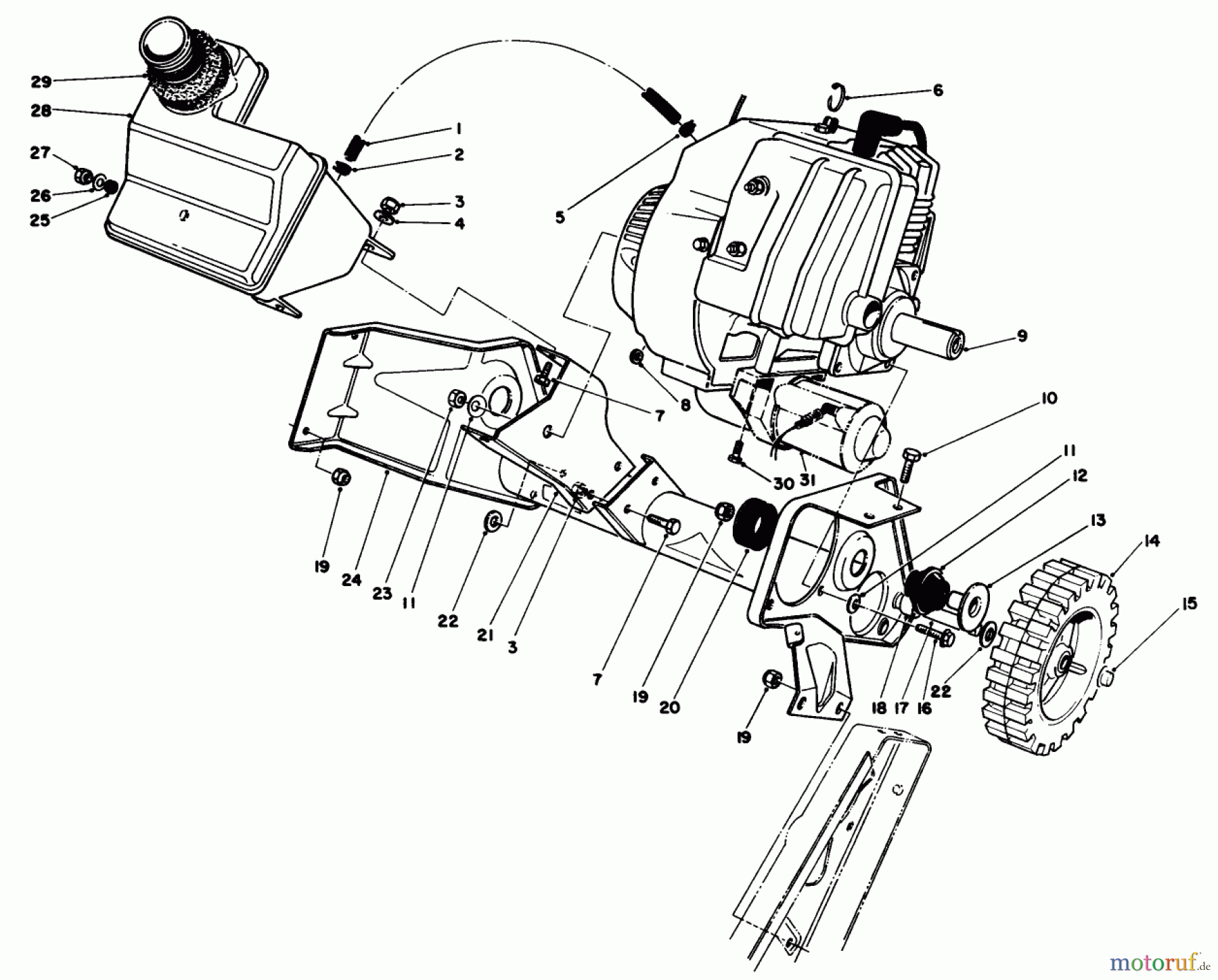 Toro Neu Snow Blowers/Snow Throwers Seite 1 38185C - Toro CCR 2000 Snowthrower, 1988 (8000001-8999999) ENGINE & MAIN FRAME ASSEMBLY