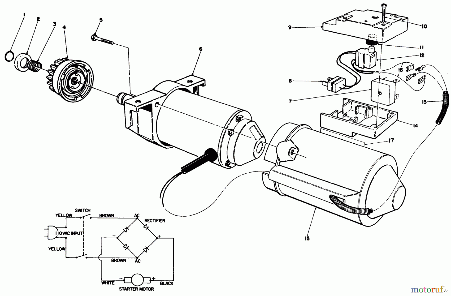Toro Neu Snow Blowers/Snow Throwers Seite 1 38185C - Toro CCR 2000 Snowthrower, 1988 (8000001-8999999) STARTER MOTOR & SWITCH HOUSING ASSEMBLY