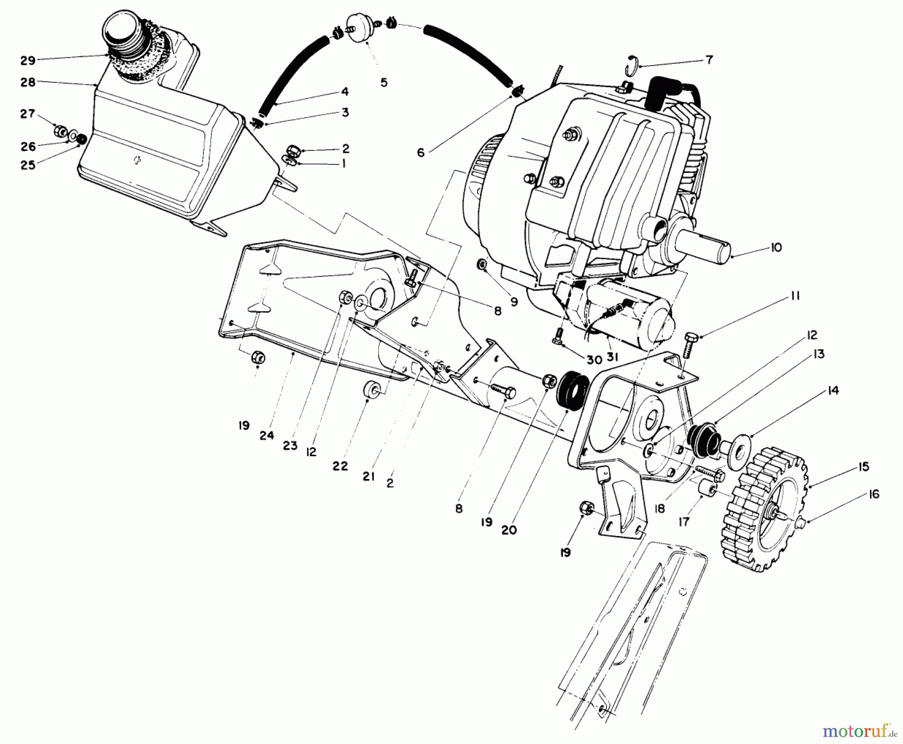 Toro Neu Snow Blowers/Snow Throwers Seite 1 38185C - Toro CCR 2000 Snowthrower, 1989 (9000001-9999999) ENGINE & MAIN FRAME ASSEMBLY