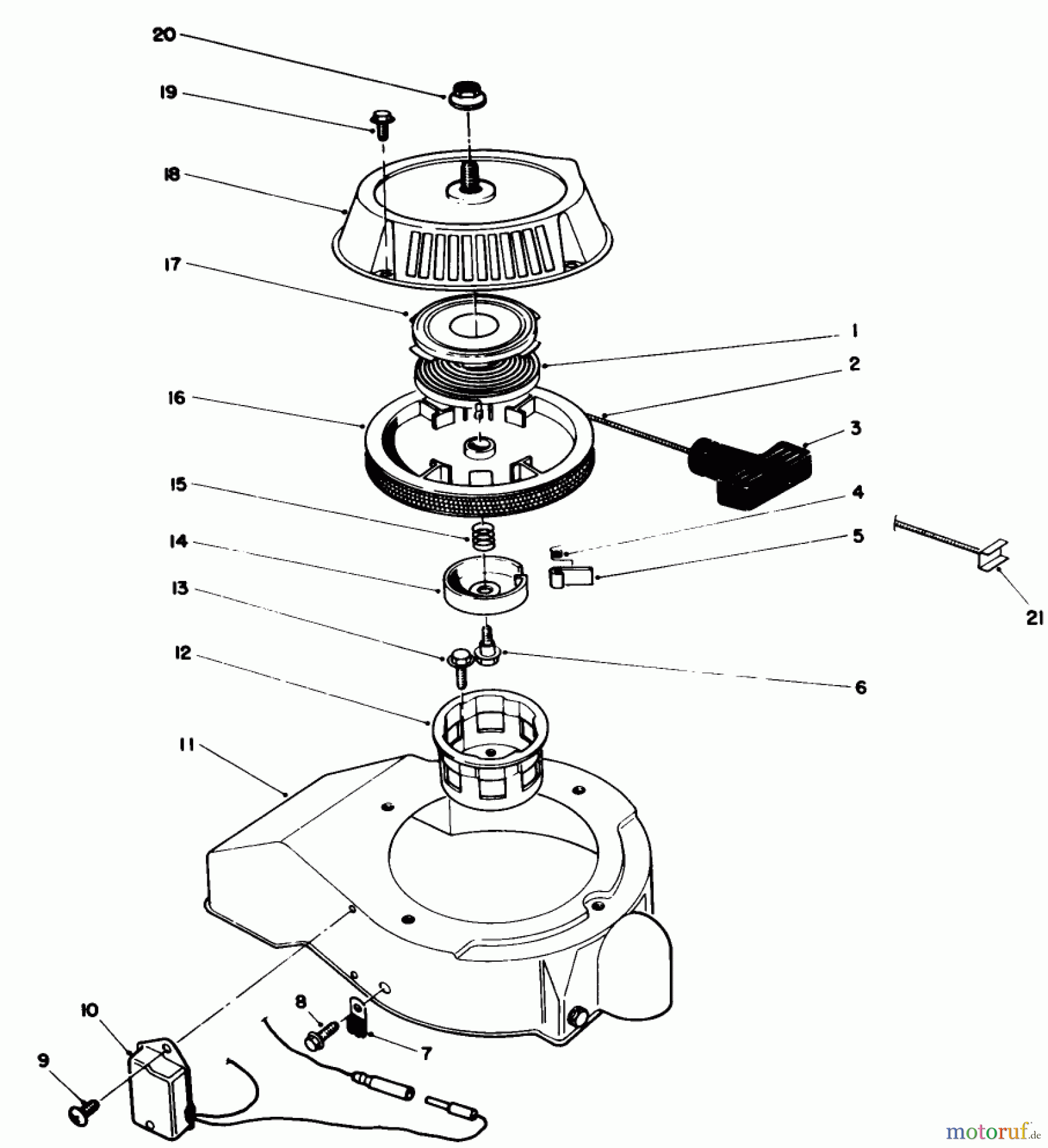 Toro Neu Snow Blowers/Snow Throwers Seite 1 38185 - Toro CCR 2000 Snowthrower, 1990 (0000001-0999999) RECOIL STARTER ASSEMBLY (ENGINE MODEL NO. 47PK9)