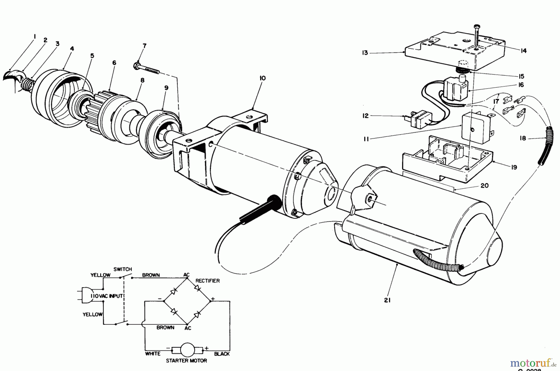  Toro Neu Snow Blowers/Snow Throwers Seite 1 38185 - Toro CCR 2000 Snowthrower, 1991 (1000001-1999999) STARTER MOTOR & SWITCH HOUSING ASSEMBLY