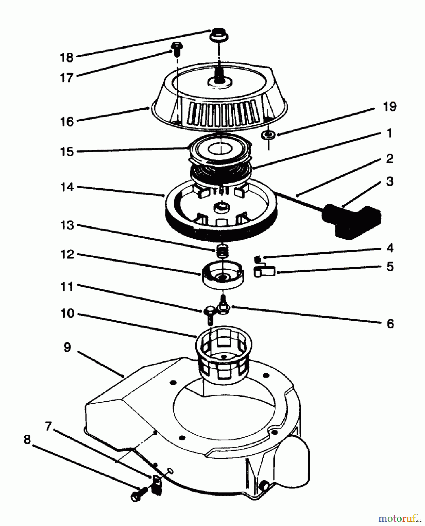 Toro Neu Snow Blowers/Snow Throwers Seite 1 38185 - Toro CCR 2000 Snowthrower, 1995 (5900001-5999999) RECOIL STARTER ASSEMBLY (ENGINE MODEL 47PS5-5)
