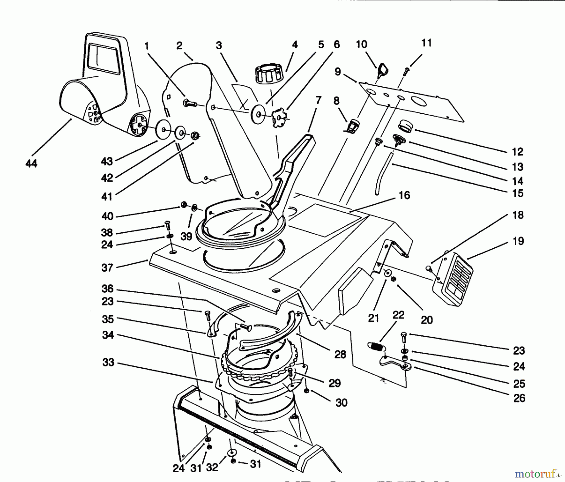 Toro Neu Snow Blowers/Snow Throwers Seite 1 38190 - Toro CCR 1000 Snowthrower, 1992 (2000001-2999999) UPPER SHROUD ASSEMBLY