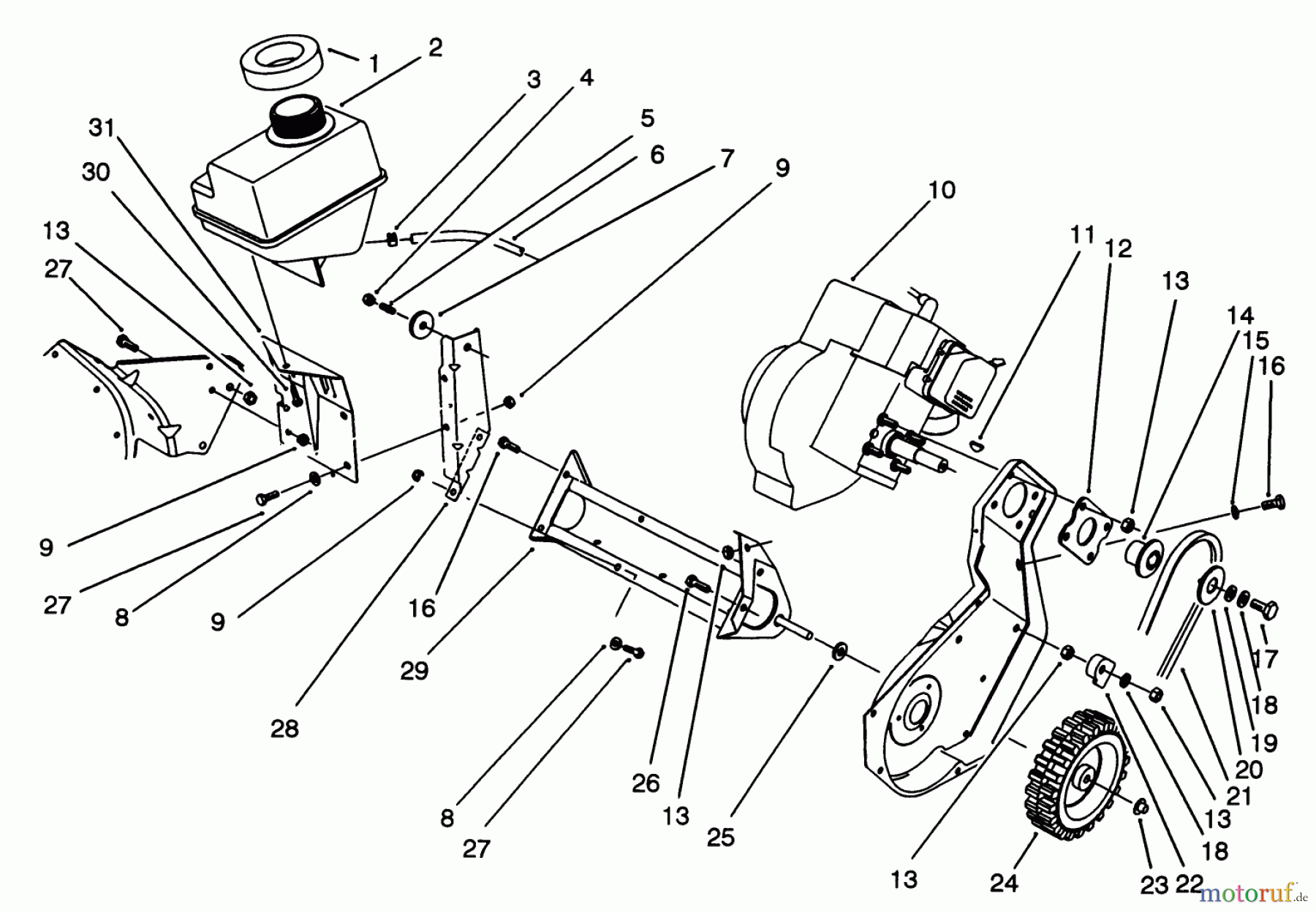 Toro Neu Snow Blowers/Snow Throwers Seite 1 38191 - Toro CCR 1000 Snowthrower, 1993 (3900001-3999999) ENGINE & FRAME ASSEMBLY