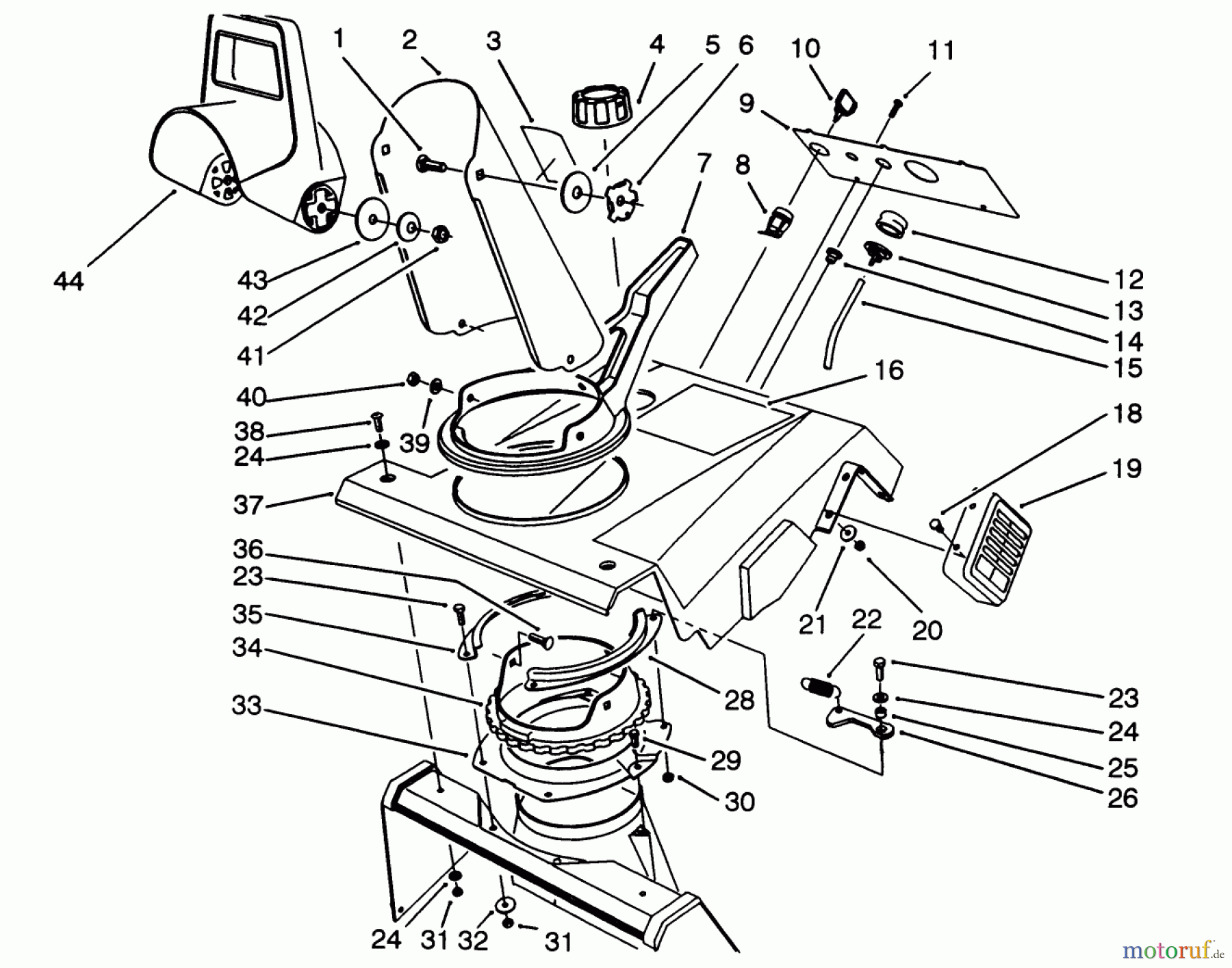 Toro Neu Snow Blowers/Snow Throwers Seite 1 38191 - Toro CCR 1000 Snowthrower, 1993 (3900001-3999999) UPPER SHROUD ASSEMBLY