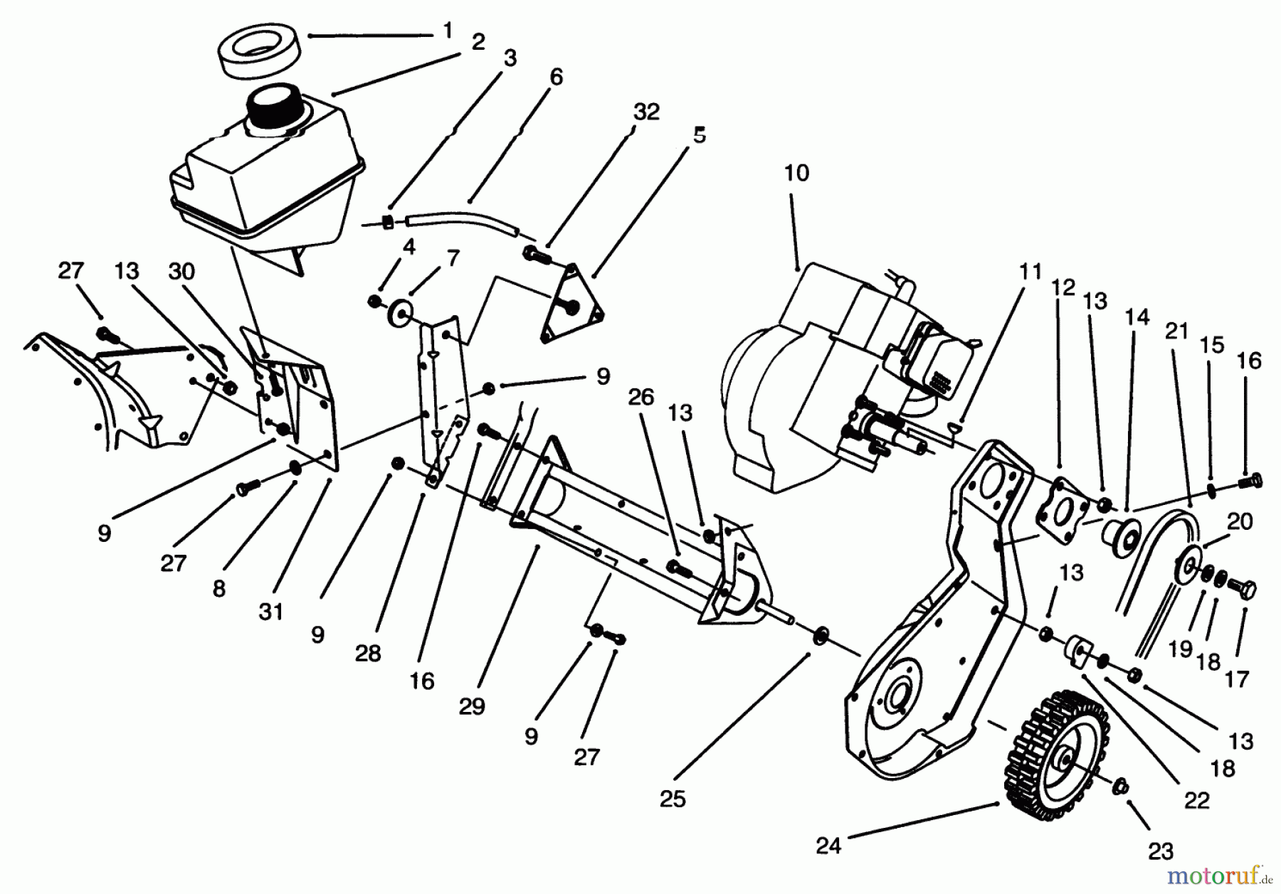  Toro Neu Snow Blowers/Snow Throwers Seite 1 38191 - Toro CCR 1000 Snowthrower, 1996 (6900001-6999999) ENGINE & FRAME ASSEMBLY MODEL 38191 (RECOIL)