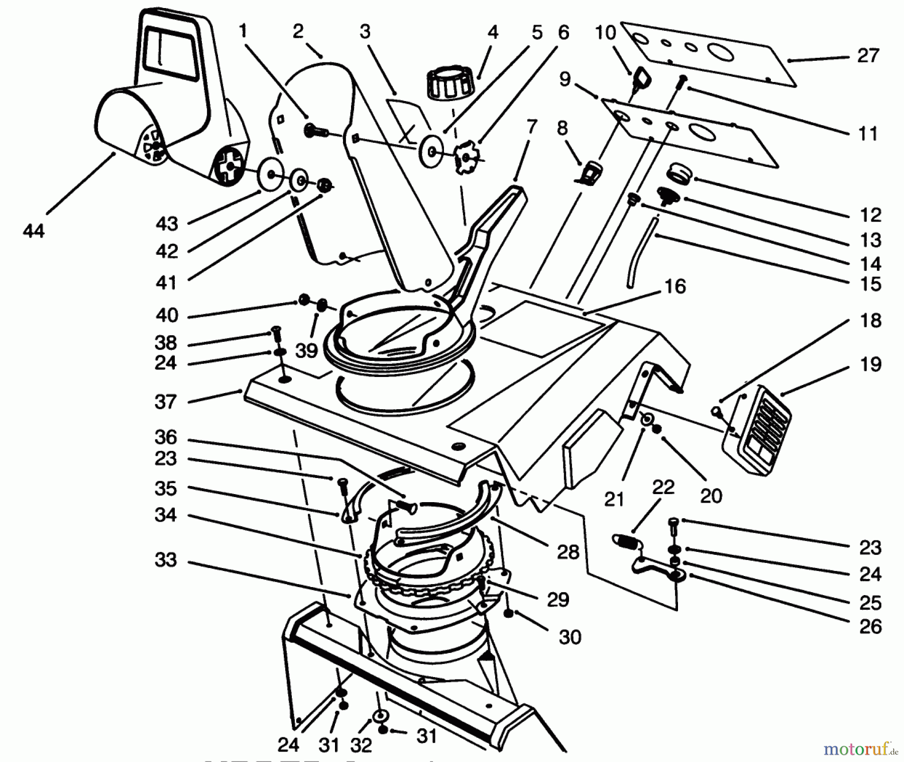  Toro Neu Snow Blowers/Snow Throwers Seite 1 38196 - Toro CCR 1000 Snowthrower, 1996 (6900001-6999999) UPPER SHROUD ASSEMBLY