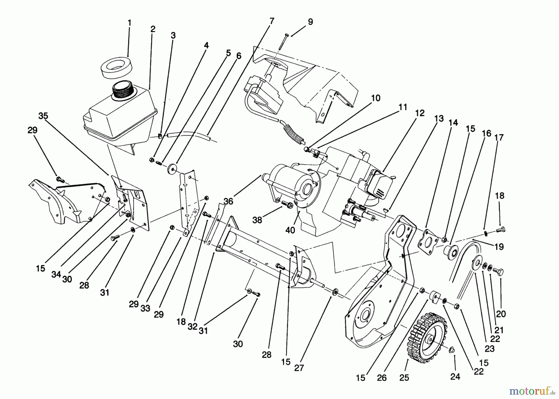  Toro Neu Snow Blowers/Snow Throwers Seite 1 38196 - Toro CCR 1000 Snowthrower, 1992 (2000001-2999999) ENGINE & FRAME ASSEMBLY
