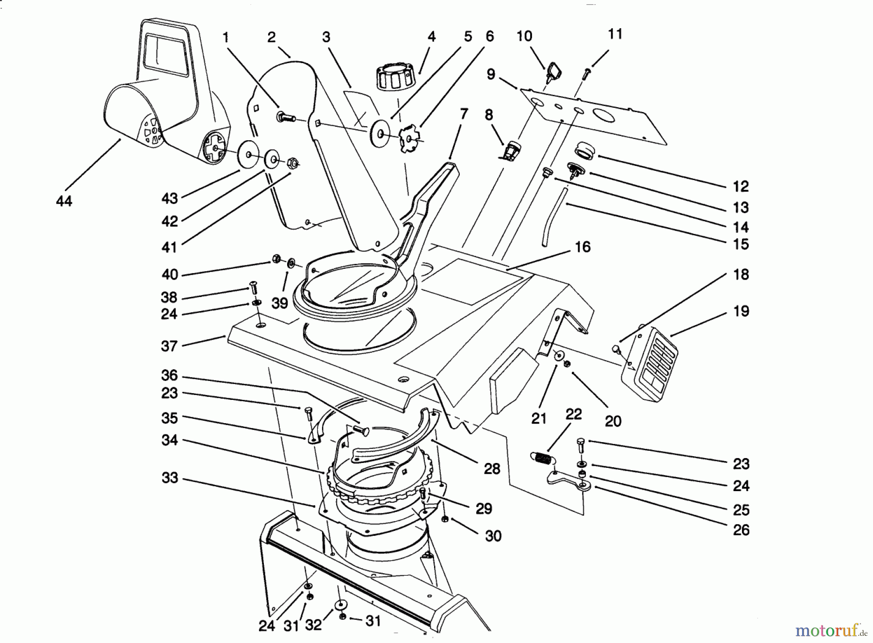  Toro Neu Snow Blowers/Snow Throwers Seite 1 38196 - Toro CCR 1000 Snowthrower, 1992 (2000001-2999999) UPPER SHROUD ASSEMBLY