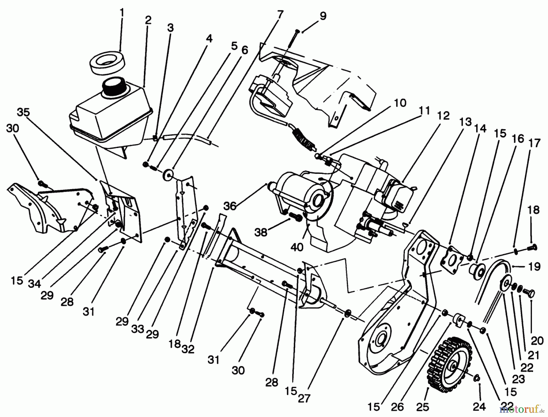  Toro Neu Snow Blowers/Snow Throwers Seite 1 38195 - Toro CCR 1000 Snowthrower, 1993 (39000001-39999999) ENGINE & FRAME ASSEMBLY