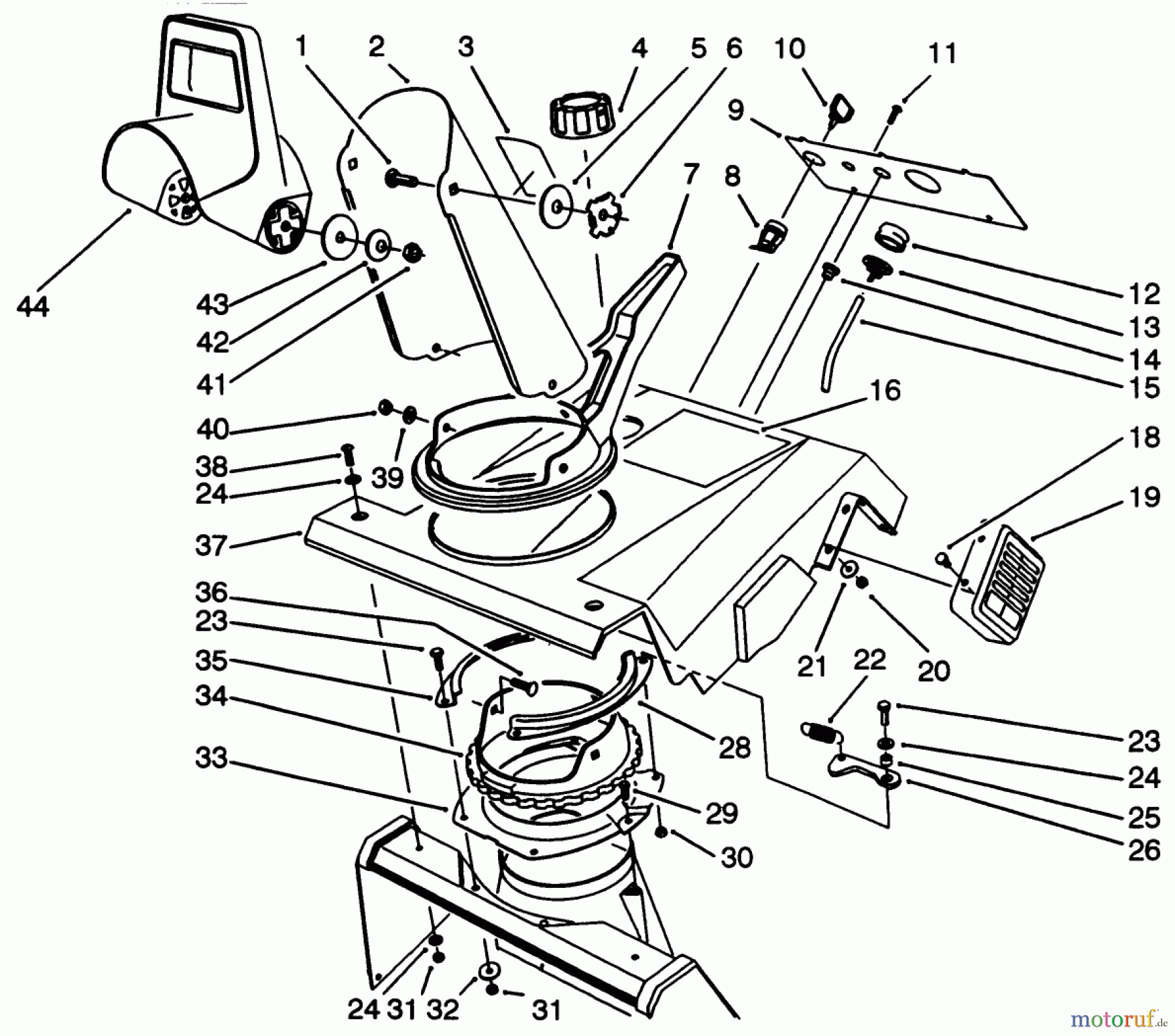  Toro Neu Snow Blowers/Snow Throwers Seite 1 38195 - Toro CCR 1000 Snowthrower, 1993 (39000001-39999999) UPPER SHROUD ASSEMBLY