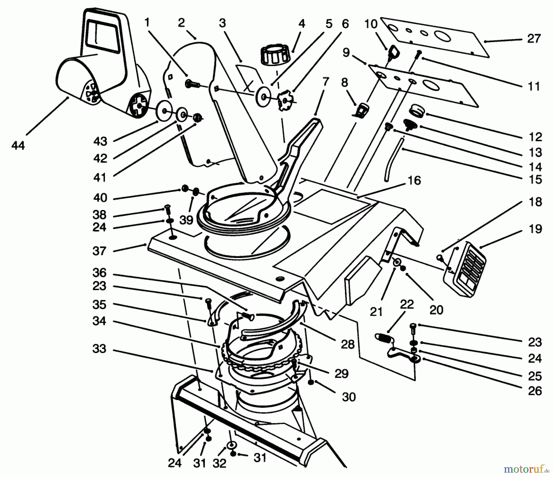 Toro Neu Snow Blowers/Snow Throwers Seite 1 38195 - Toro CCR 1000 Snowthrower, 1994 (49000001-49999999) UPPER SHROUD ASSEMBLY